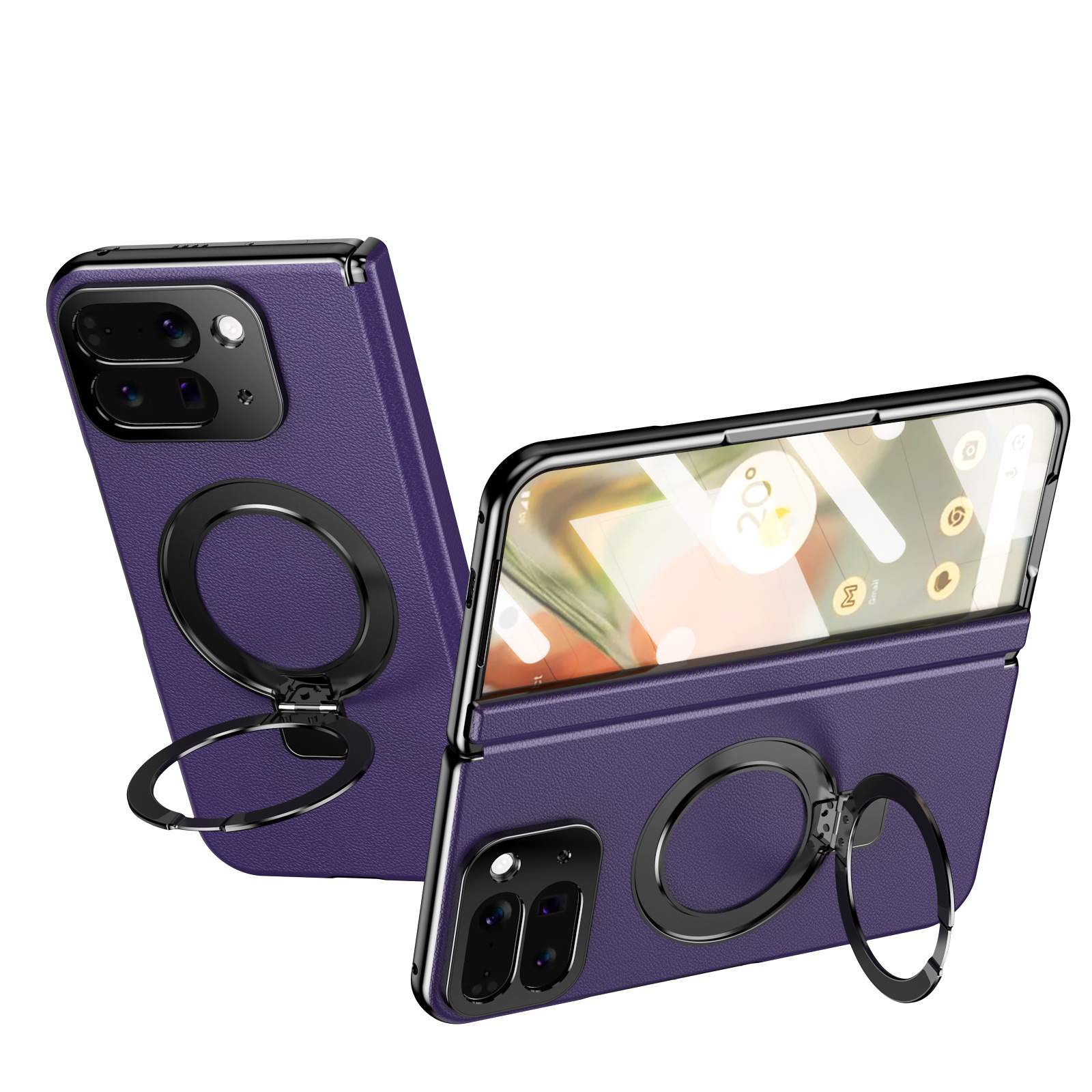 Compatible with Google Pixel 10/9 Fold phone case, magnetic ring holder, hinge case, full-coverage protective case.