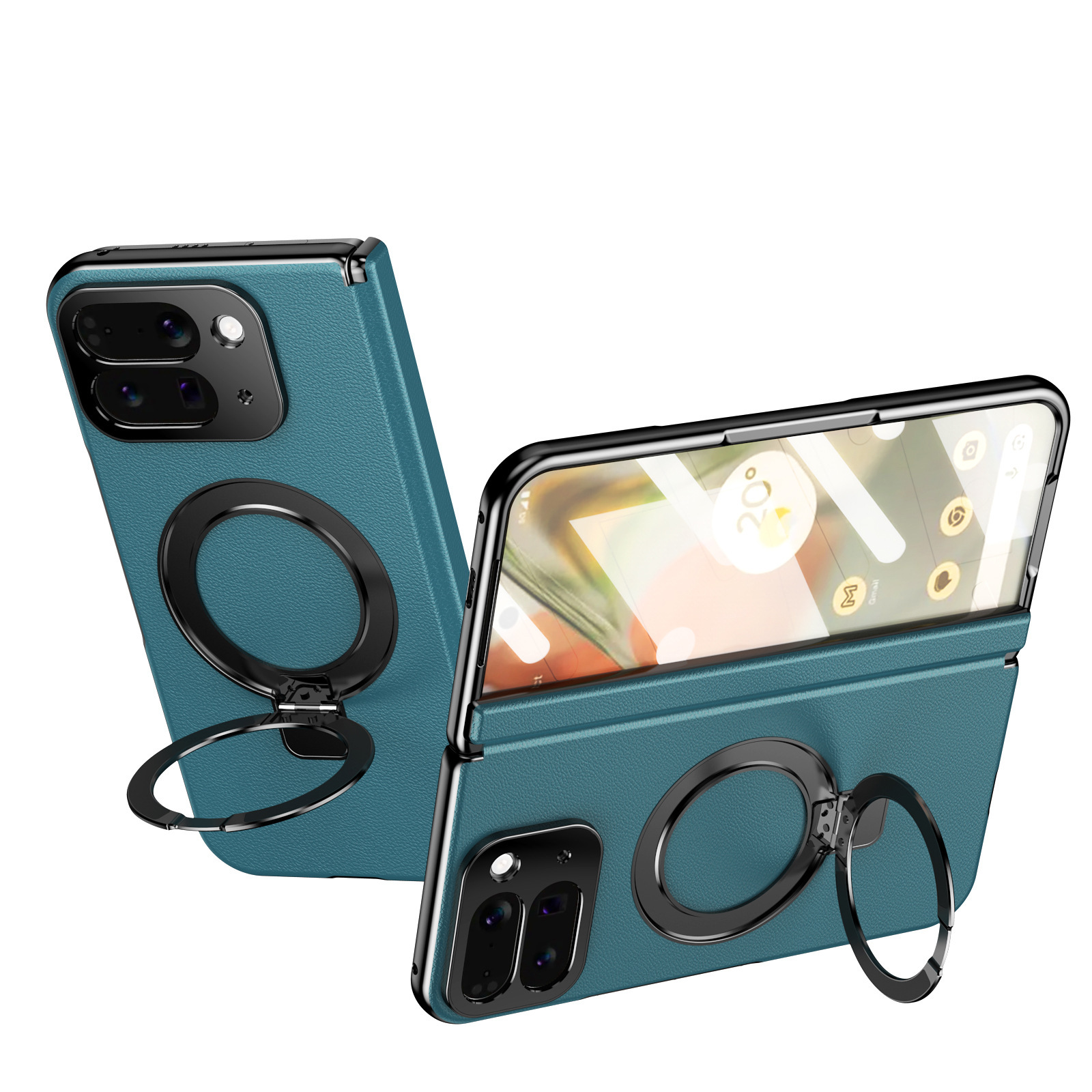 Compatible with Google Pixel 10/9 Fold phone case, magnetic ring holder, hinge case, full-coverage protective case.