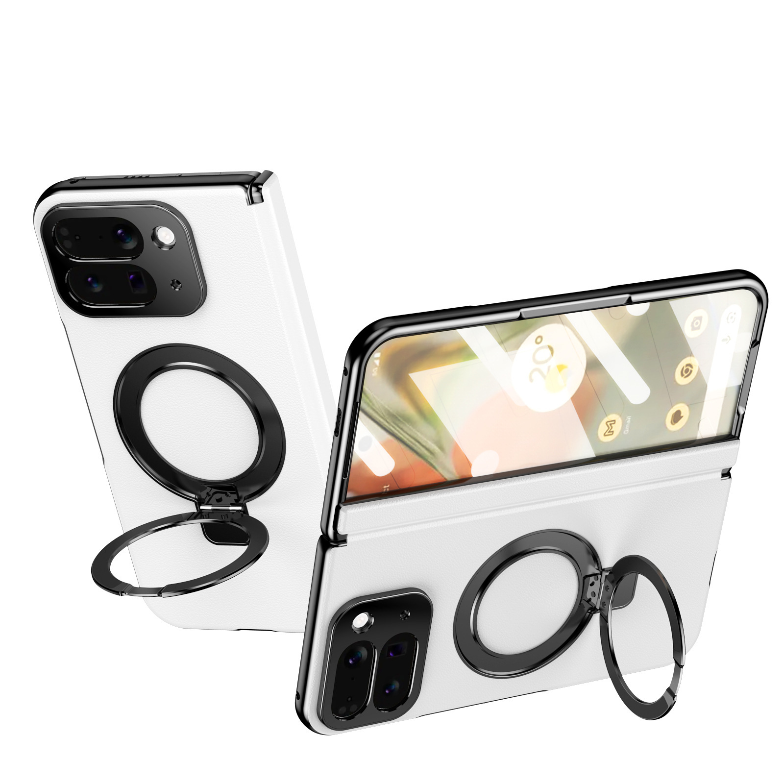 Compatible with Google Pixel 10/9 Fold phone case, magnetic ring holder, hinge case, full-coverage protective case.