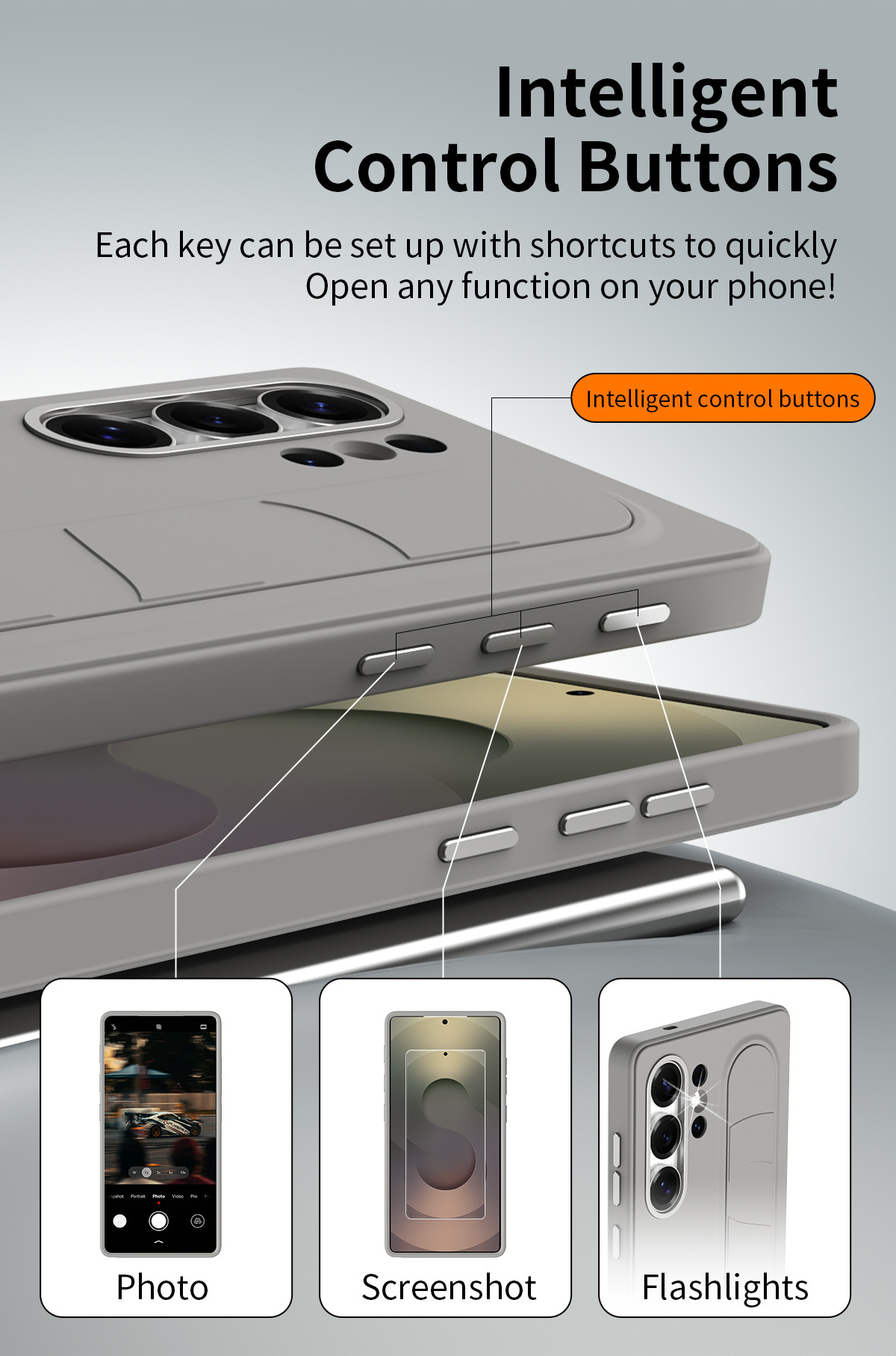 Compatible with Samsung S26 Ultra phone case, S25U official smart button, S24P silicone wrist strap, and S23U protective case.
