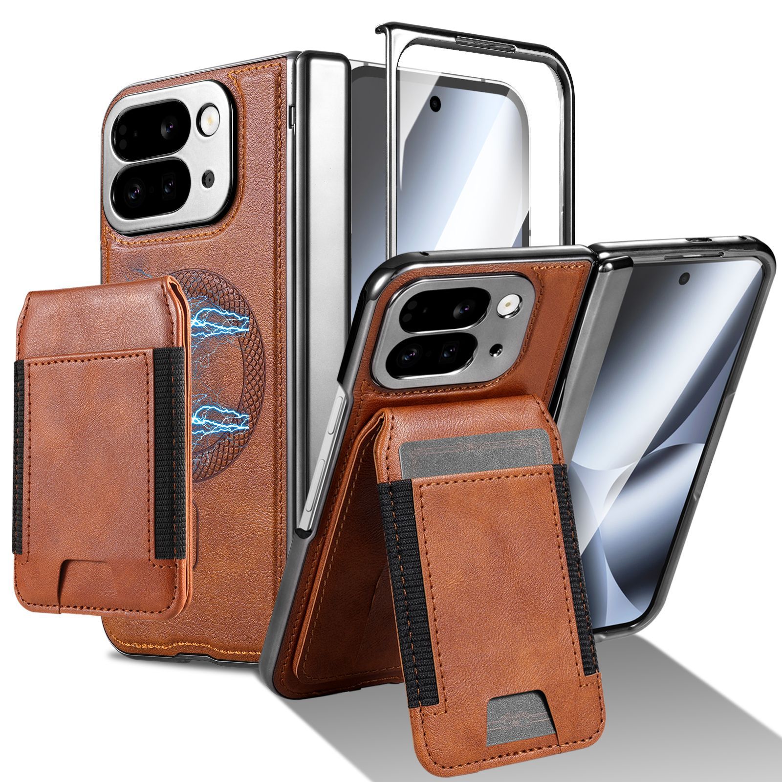 Compatible with Google Pixel 10 Fold folding phone case, 9Fold magnetic card holder stand hinge case film full coverage