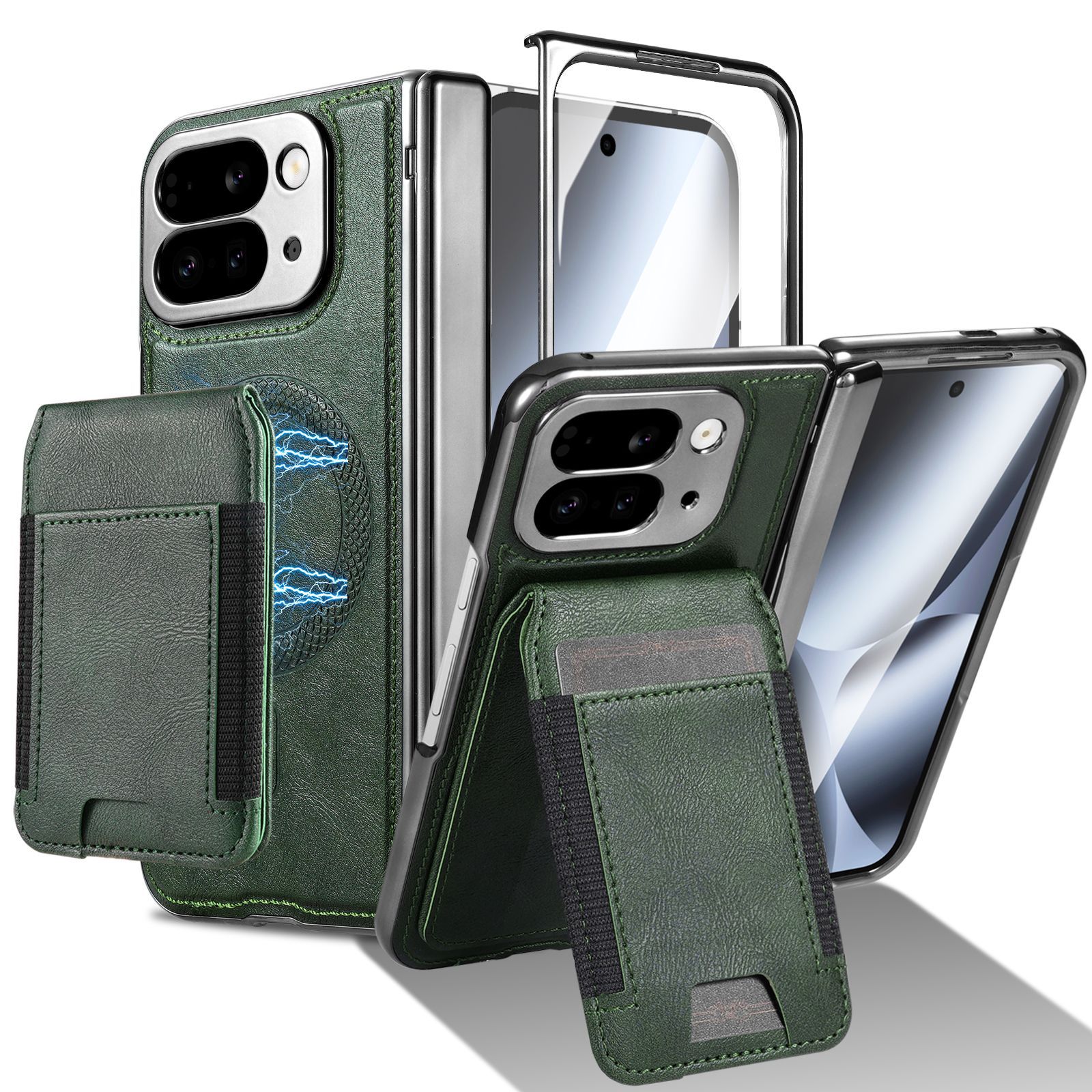 Compatible with Google Pixel 10 Fold folding phone case, 9Fold magnetic card holder stand hinge case film full coverage