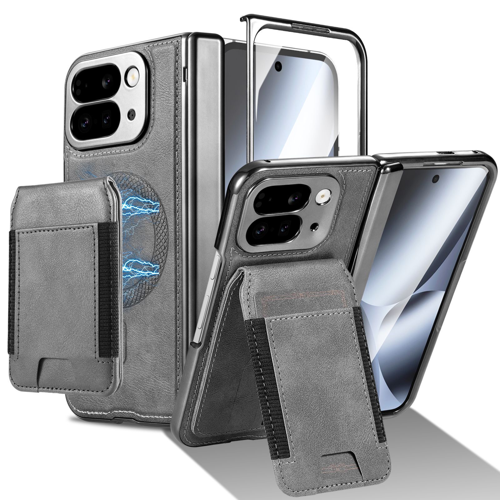 Compatible with Google Pixel 10 Fold folding phone case, 9Fold magnetic card holder stand hinge case film full coverage