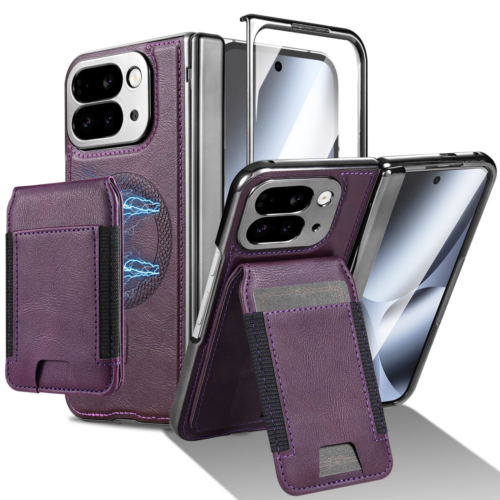Compatible with Google Pixel 10 Fold folding phone case, 9Fold magnetic card holder stand hinge case film full coverage