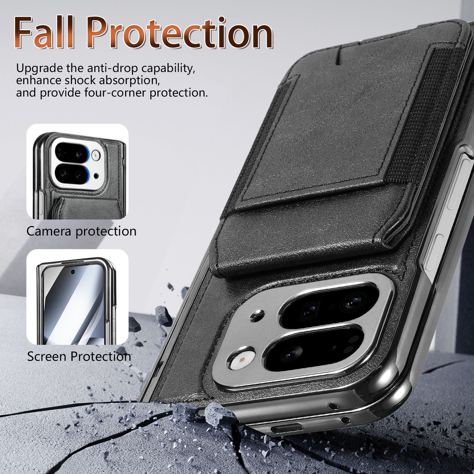 Compatible with Google Pixel 10 Fold folding phone case, 9Fold magnetic card holder stand hinge case film full coverage