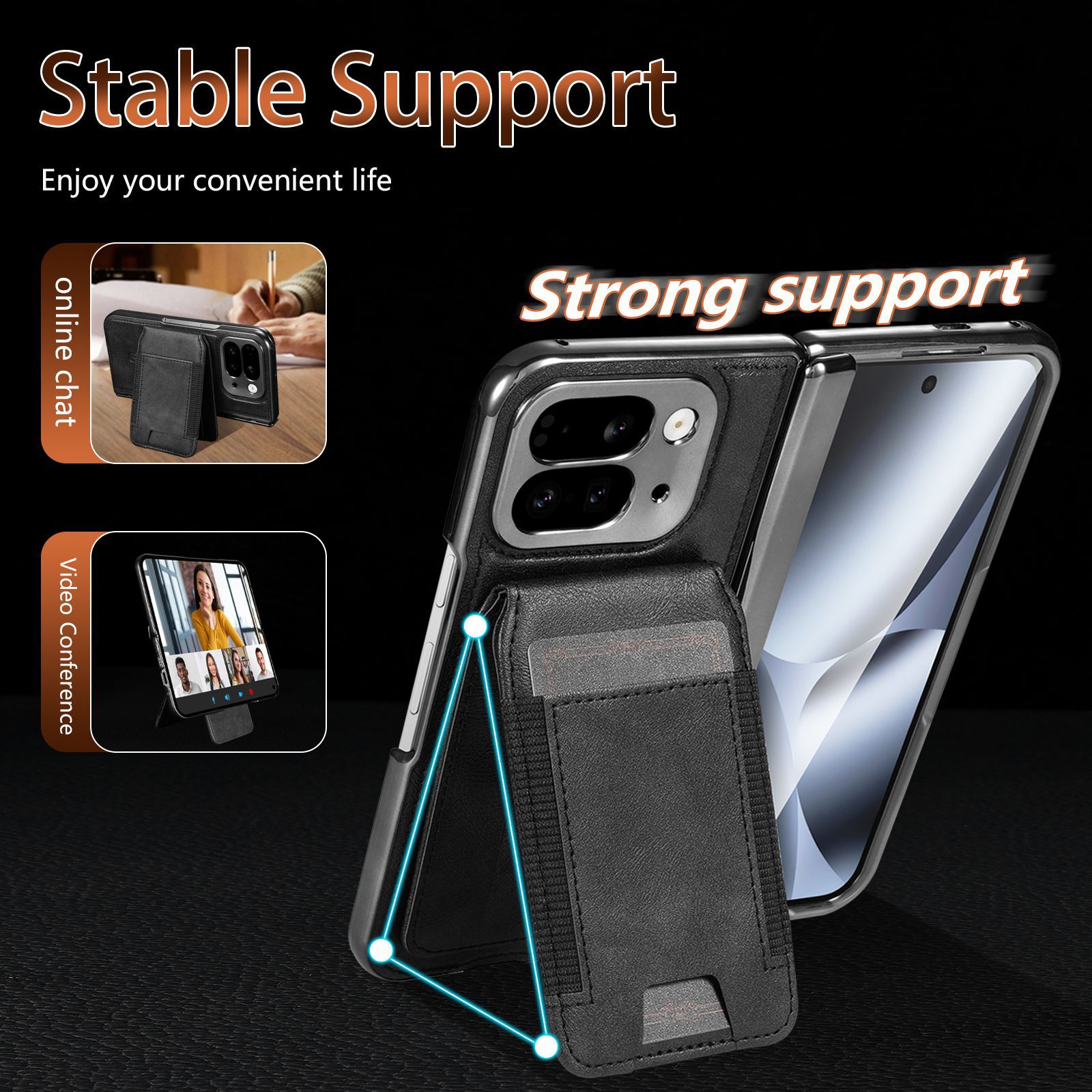 Compatible with Google Pixel 10 Fold folding phone case, 9Fold magnetic card holder stand hinge case film full coverage