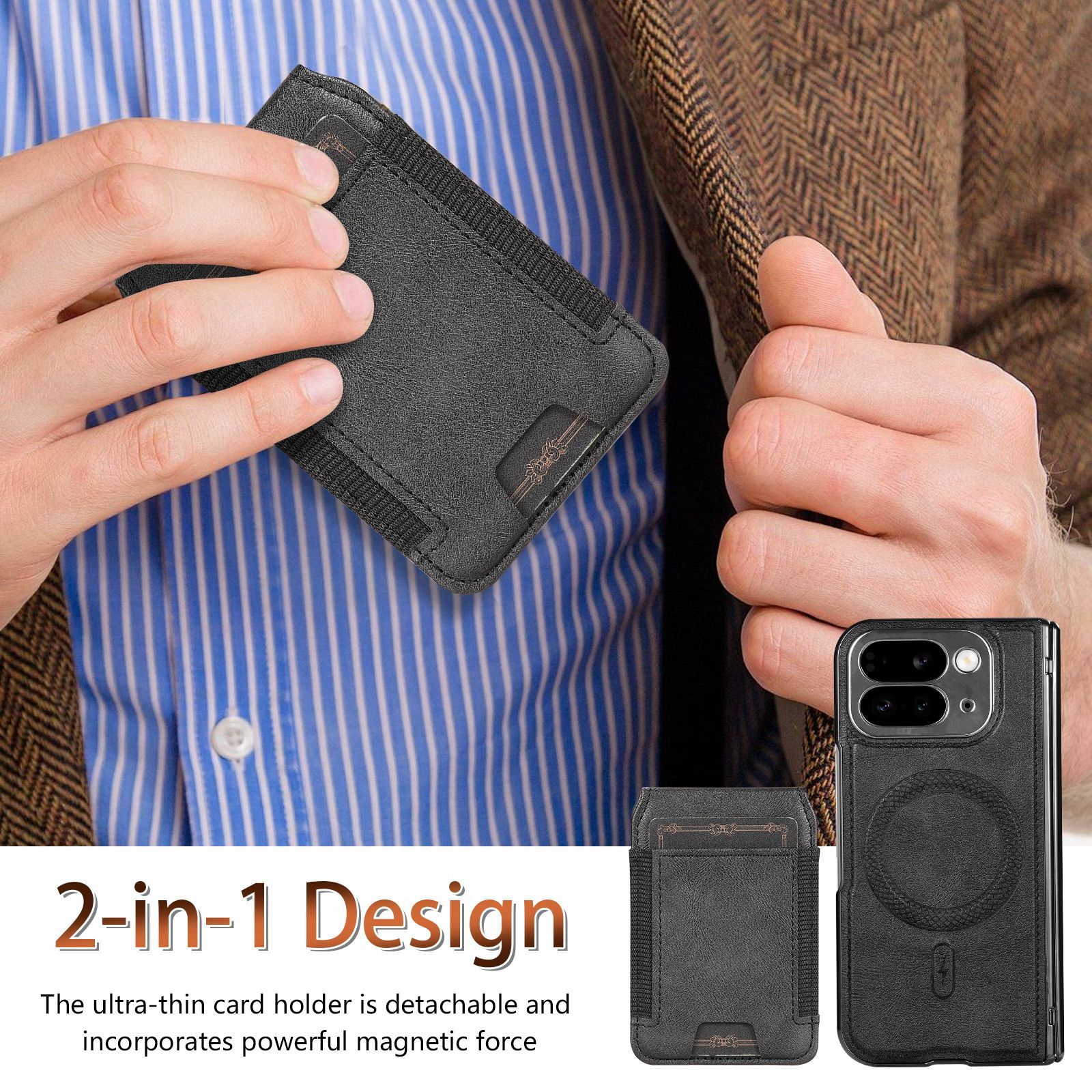 Compatible with Google Pixel 10 Fold folding phone case, 9Fold magnetic card holder stand hinge case film full coverage