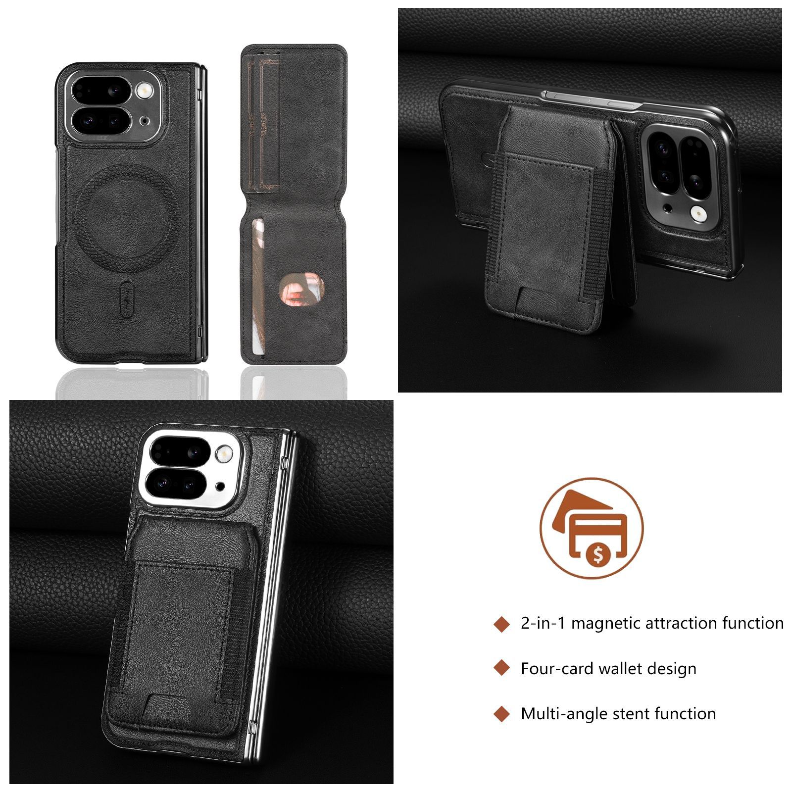 Compatible with Google Pixel 10 Fold folding phone case, 9Fold magnetic card holder stand hinge case film full coverage