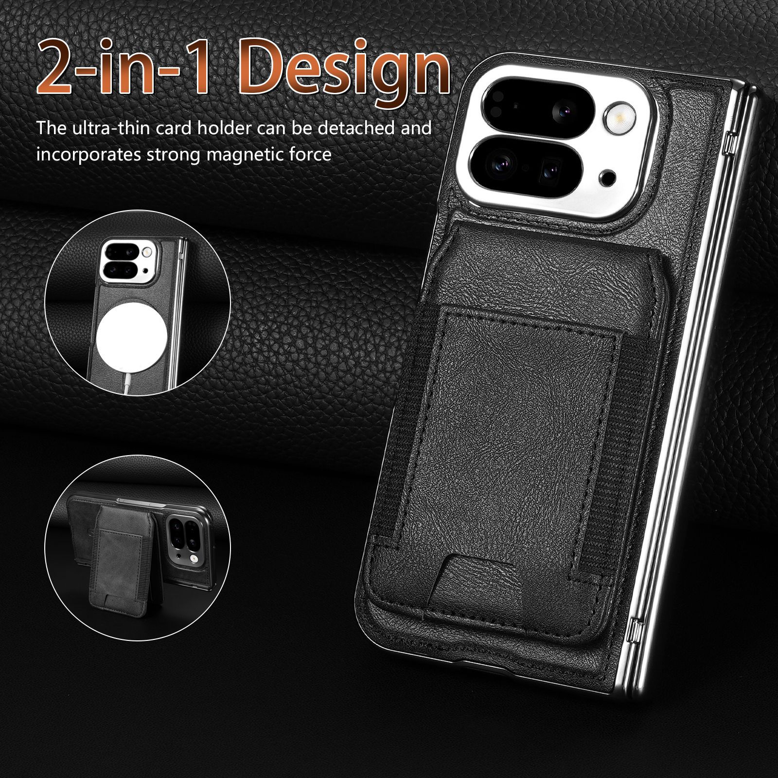 Compatible with Google Pixel 10 Fold folding phone case, 9Fold magnetic card holder stand hinge case film full coverage