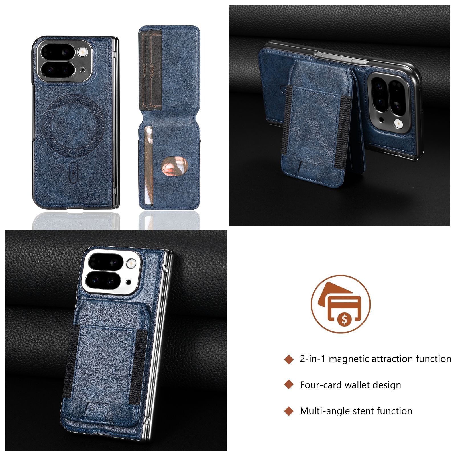 Compatible with Google Pixel 10 Fold folding phone case, 9Fold magnetic card holder stand hinge case film full coverage