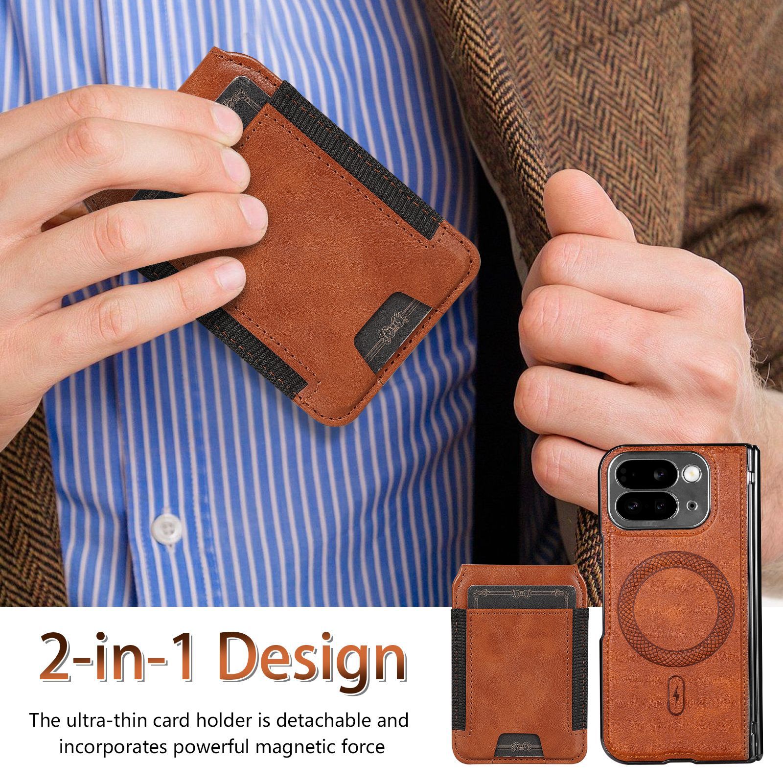 Compatible with Google Pixel 10 Fold folding phone case, 9Fold magnetic card holder stand hinge case film full coverage