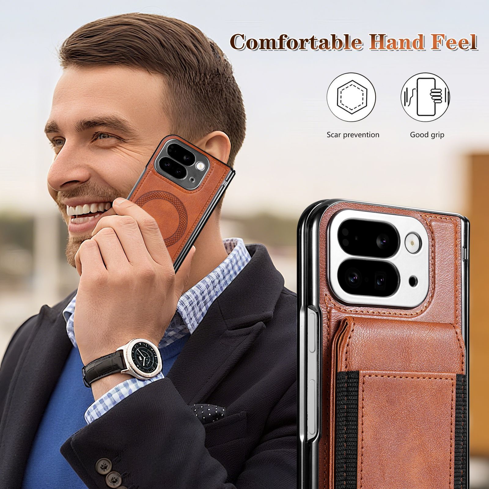 Compatible with Google Pixel 10 Fold folding phone case, 9Fold magnetic card holder stand hinge case film full coverage