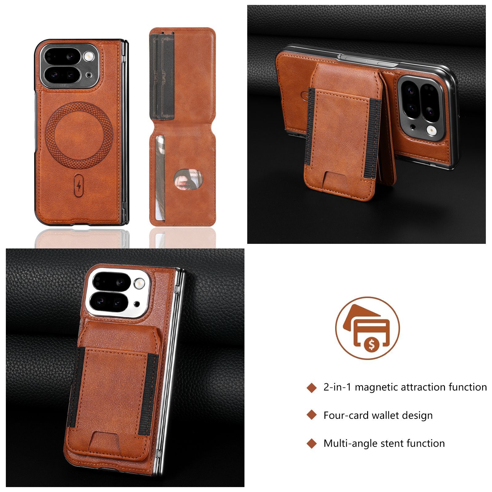 Compatible with Google Pixel 10 Fold folding phone case, 9Fold magnetic card holder stand hinge case film full coverage