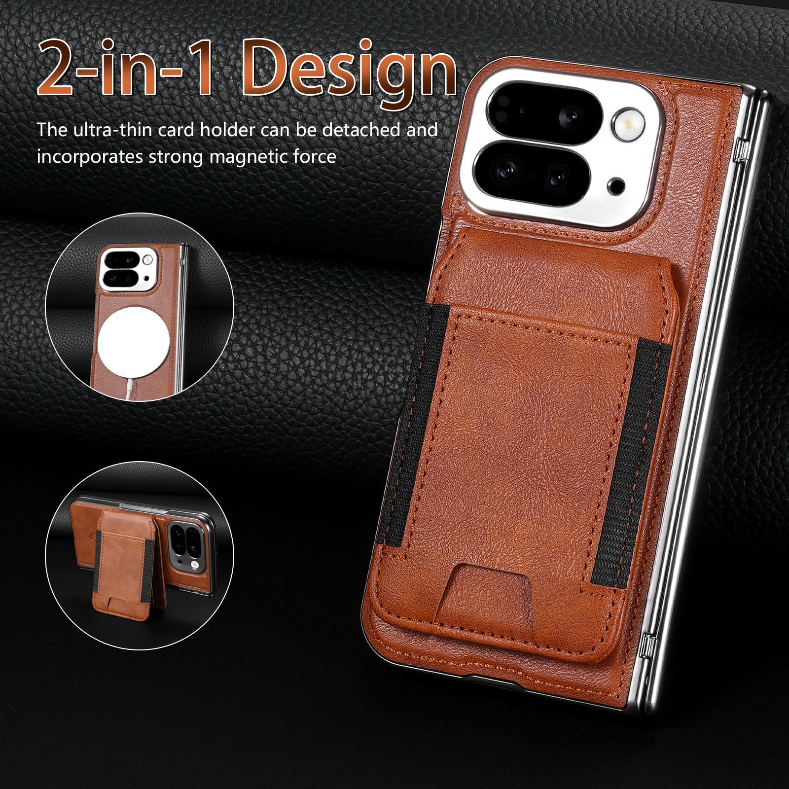 Compatible with Google Pixel 10 Fold folding phone case, 9Fold magnetic card holder stand hinge case film full coverage