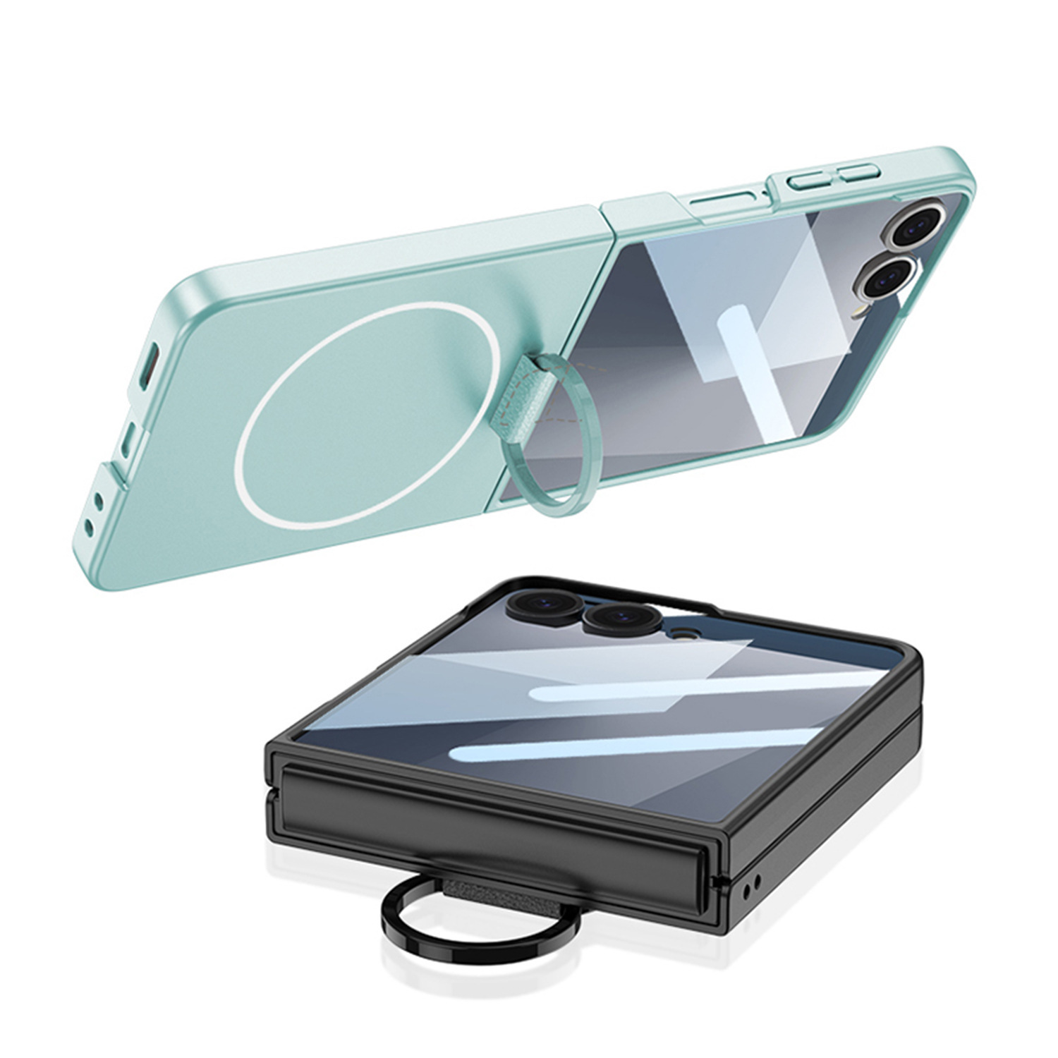 Compatible with Samsung Z Flip 7/6 phone case, built-in magnetic case, integrated D-ring, foldable screen, drop-proof protective case.