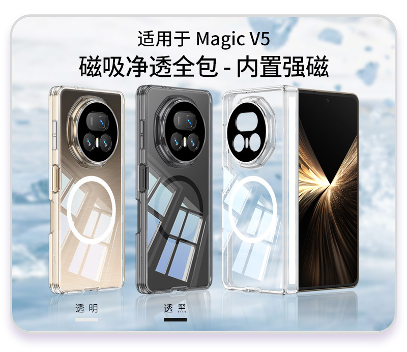 Transparent TPU soft case with built-in magnetic central axis back cover for Honor Magic V5 phone