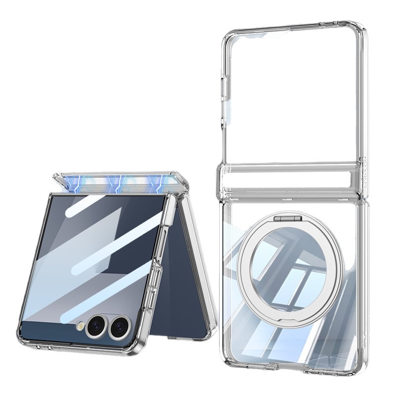 Compatible with Samsung Z Flip 8/7 phone case, transparent magnetic charging rotating stand case, full-coverage drop-proof protective case