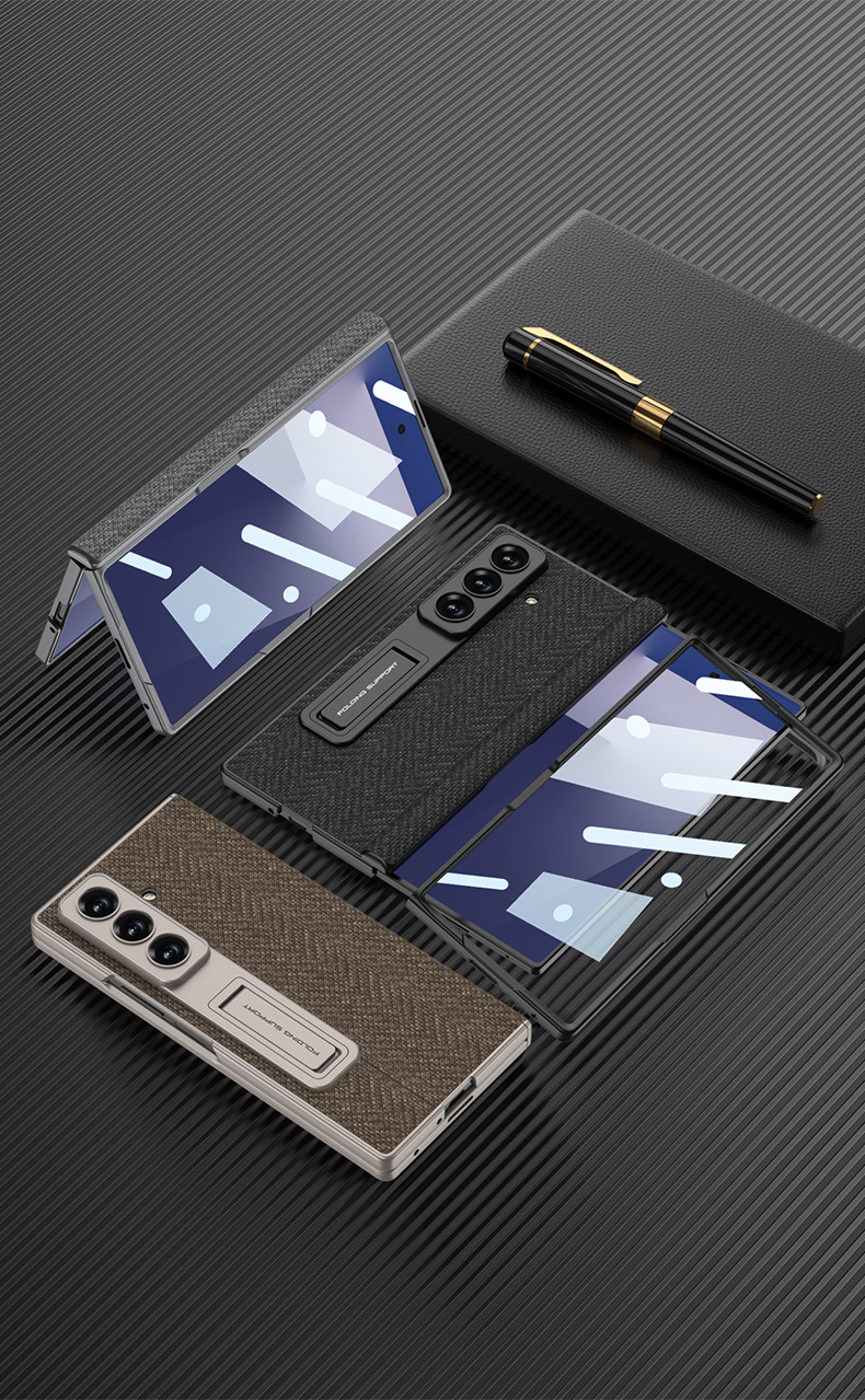Compatible with Samsung Z Fold8U/7 phone case, nylon textured magnetic hinge case, full-coverage stand, vegan leather protective case
