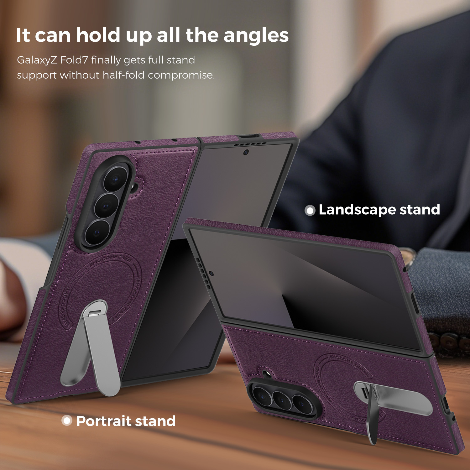 Compatible with Samsung Z Fold8 Ultra phone case 7/6 magnetic rotating stand 5/4 vegan leather folding screen protective case