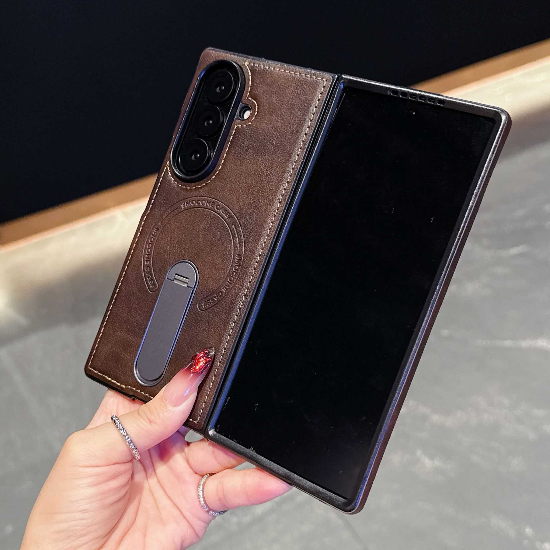 Compatible with Samsung Z Fold8 Ultra phone case 7/6 magnetic rotating stand 5/4 vegan leather folding screen protective case