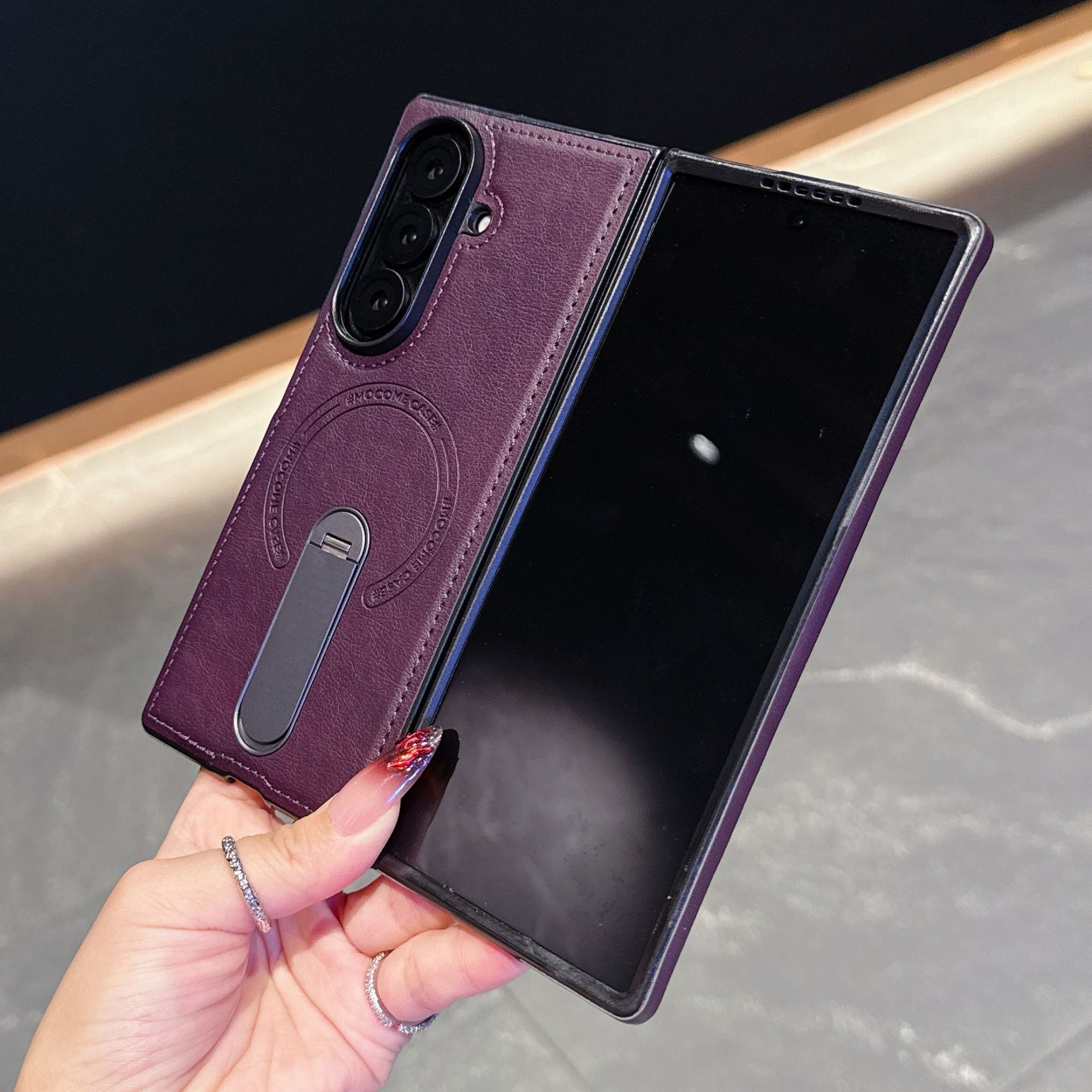Compatible with Samsung Z Fold8 Ultra phone case 7/6 magnetic rotating stand 5/4 vegan leather folding screen protective case
