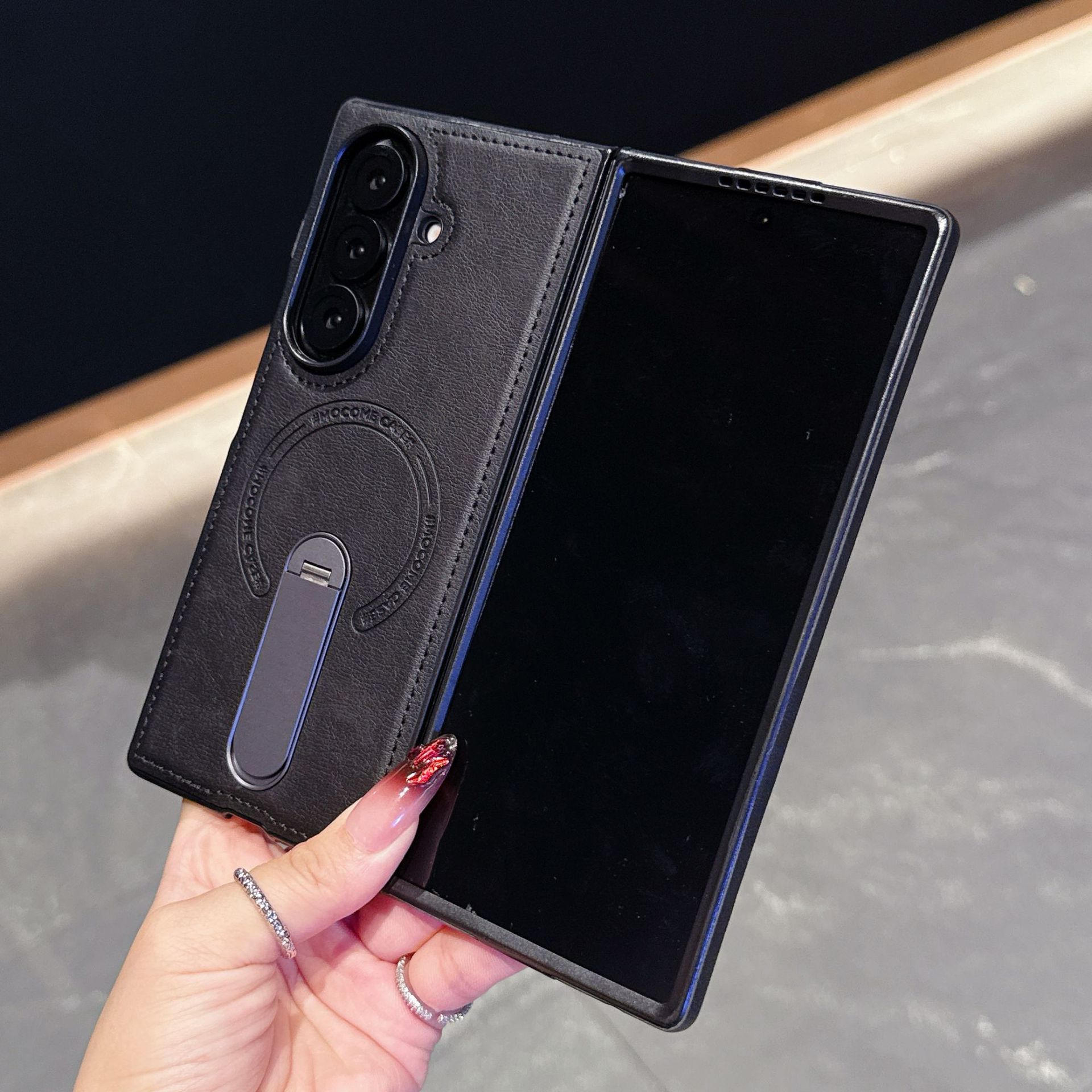 Compatible with Samsung Z Fold8 Ultra phone case 7/6 magnetic rotating stand 5/4 vegan leather folding screen protective case