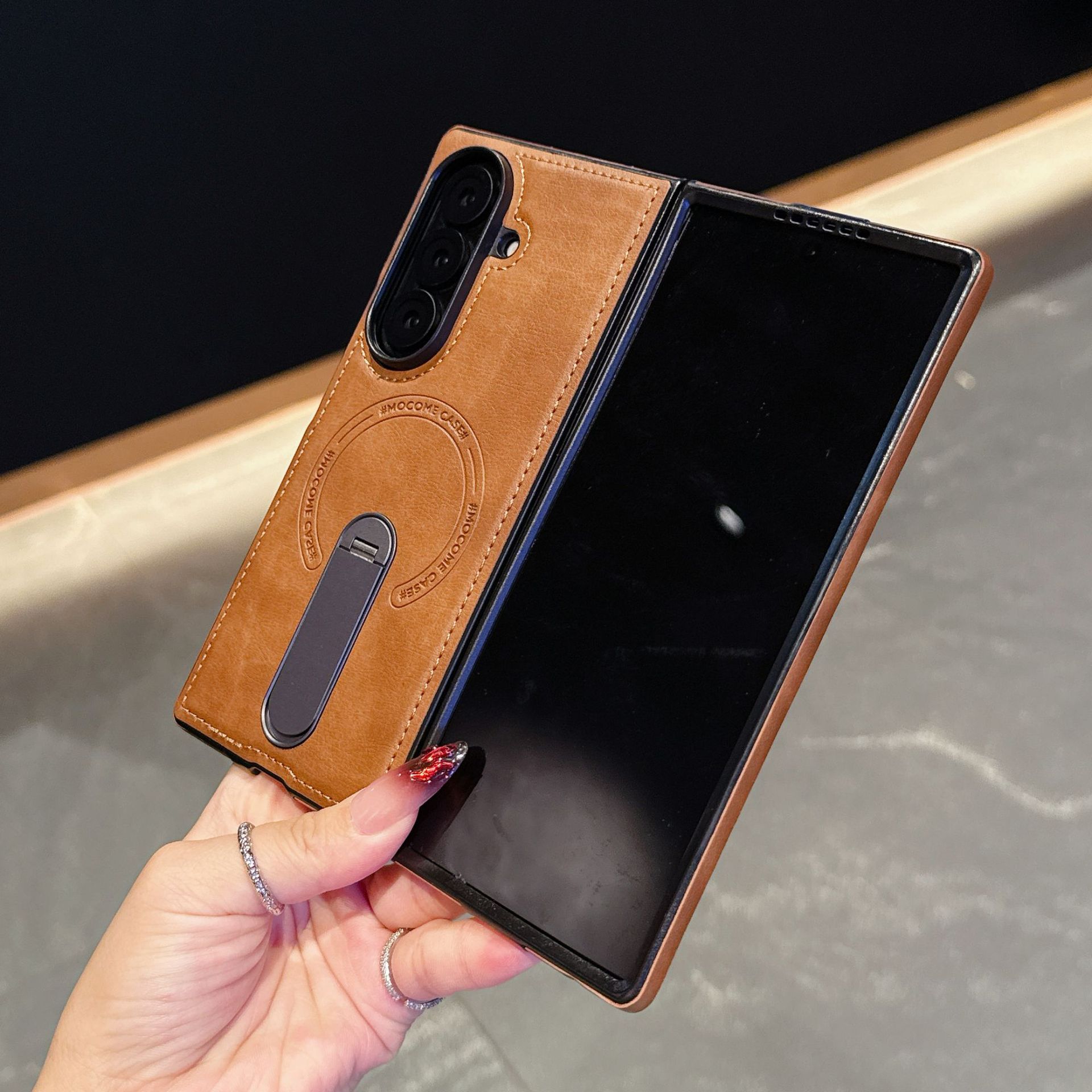 Compatible with Samsung Z Fold8 Ultra phone case 7/6 magnetic rotating stand 5/4 vegan leather folding screen protective case