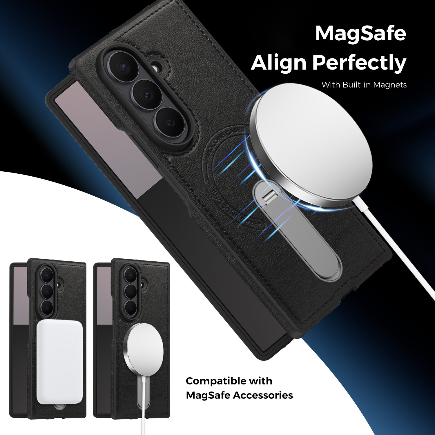 Compatible with Samsung Z Fold8 Ultra phone case 7/6 magnetic rotating stand 5/4 vegan leather folding screen protective case