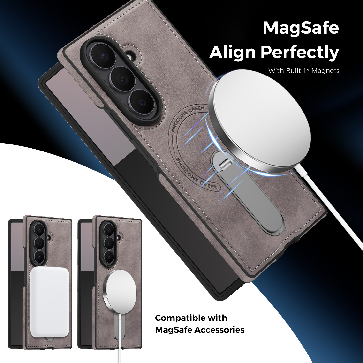 Compatible with Samsung Z Fold8 Ultra phone case 7/6 magnetic rotating stand 5/4 vegan leather folding screen protective case