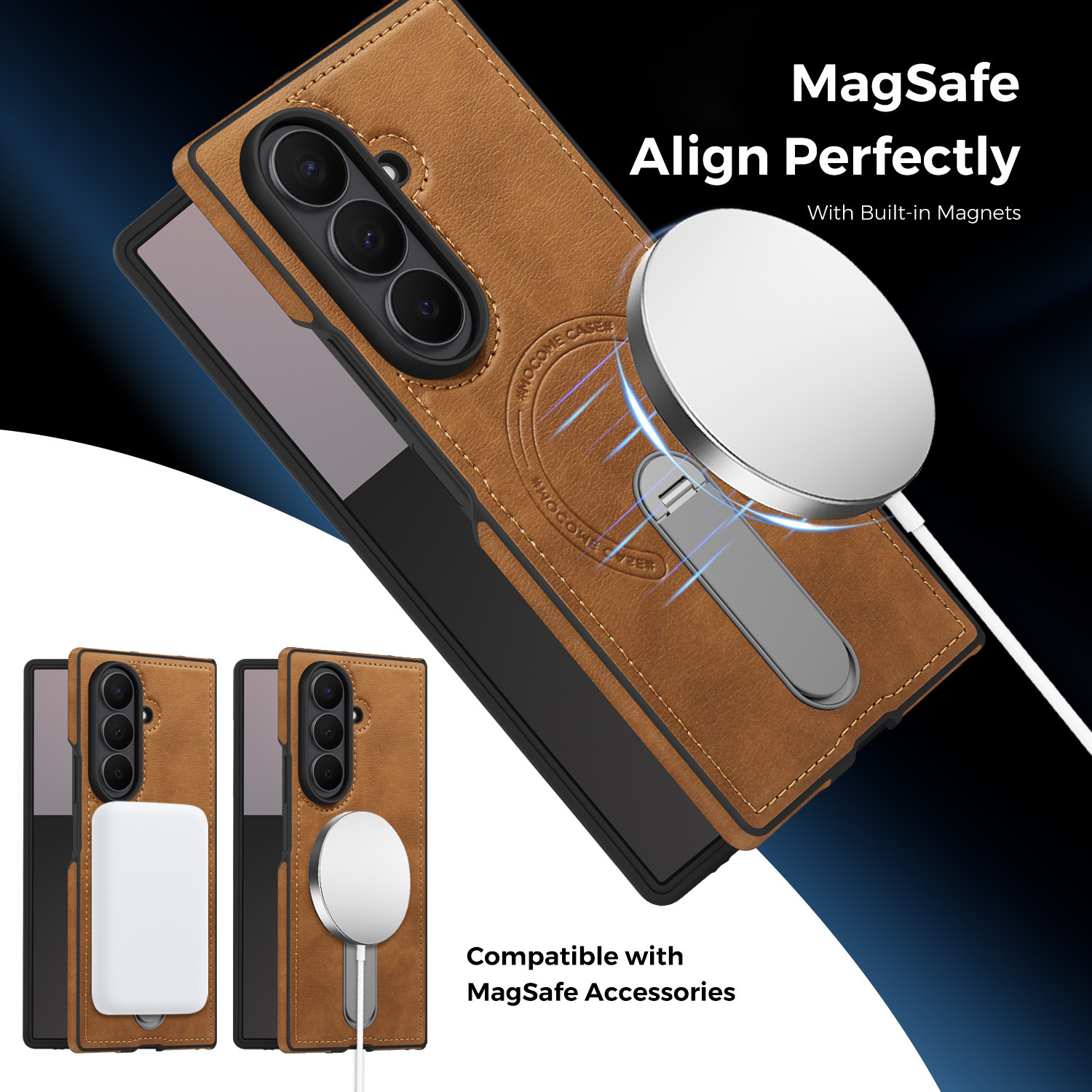Compatible with Samsung Z Fold8 Ultra phone case 7/6 magnetic rotating stand 5/4 vegan leather folding screen protective case