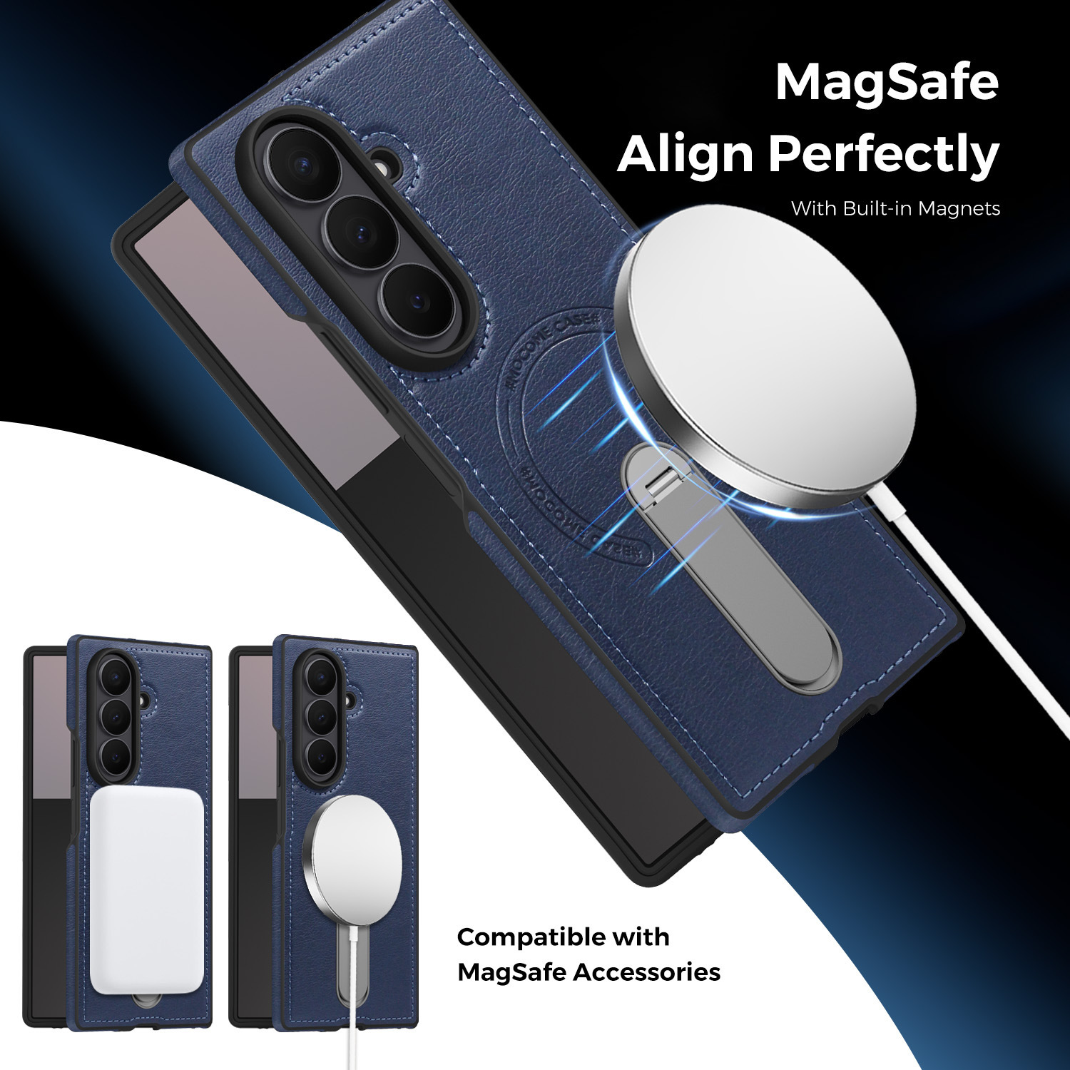 Compatible with Samsung Z Fold8 Ultra phone case 7/6 magnetic rotating stand 5/4 vegan leather folding screen protective case