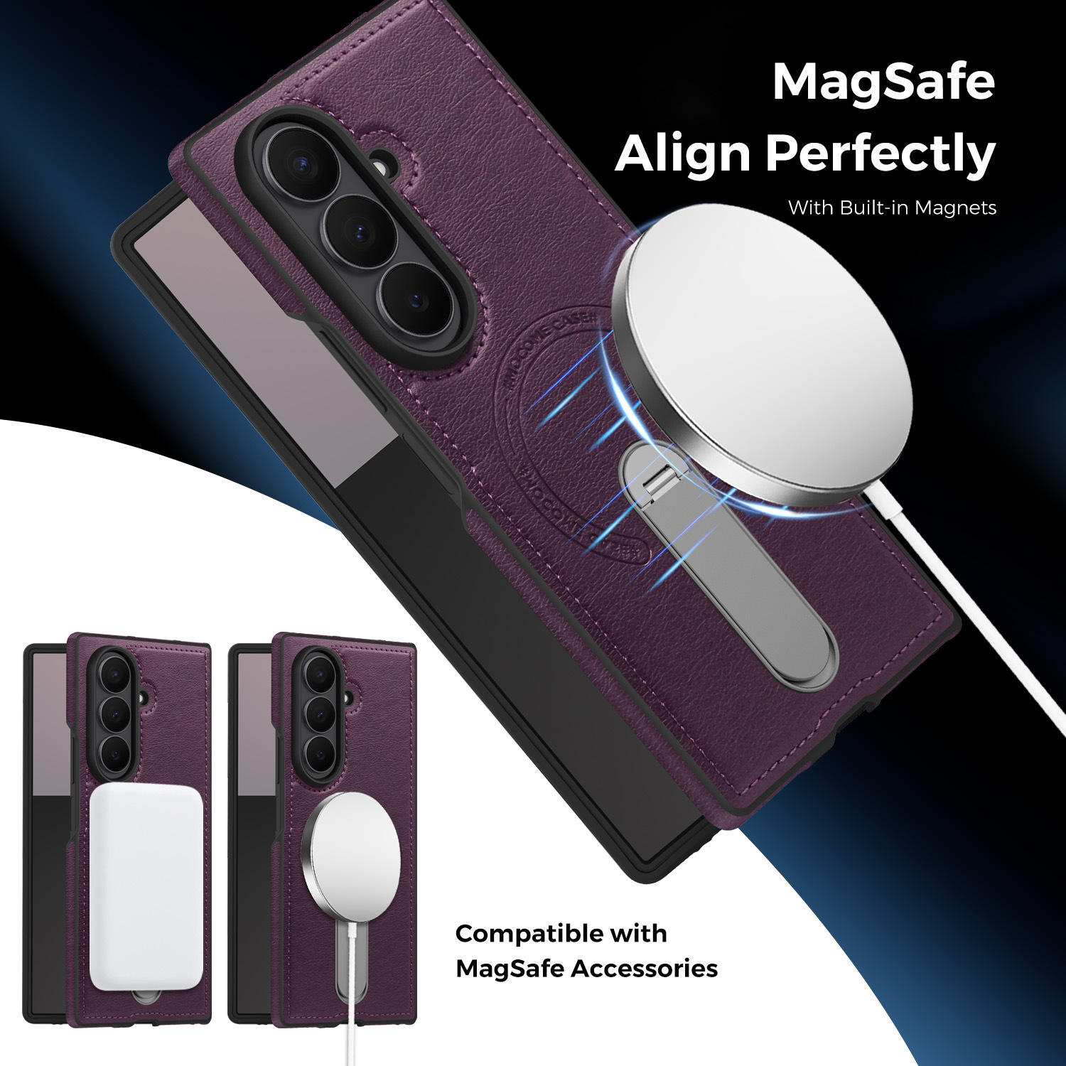 Compatible with Samsung Z Fold8 Ultra phone case 7/6 magnetic rotating stand 5/4 vegan leather folding screen protective case