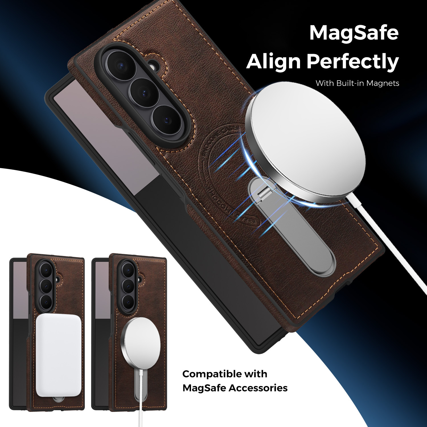 Compatible with Samsung Z Fold8 Ultra phone case 7/6 magnetic rotating stand 5/4 vegan leather folding screen protective case