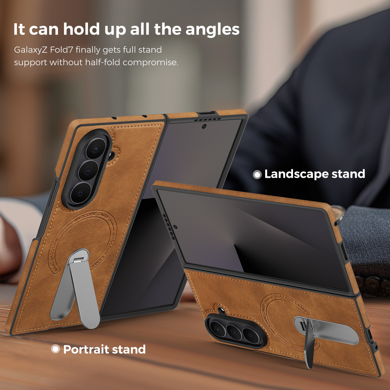 Compatible with Samsung Z Fold8 Ultra phone case 7/6 magnetic rotating stand 5/4 vegan leather folding screen protective case