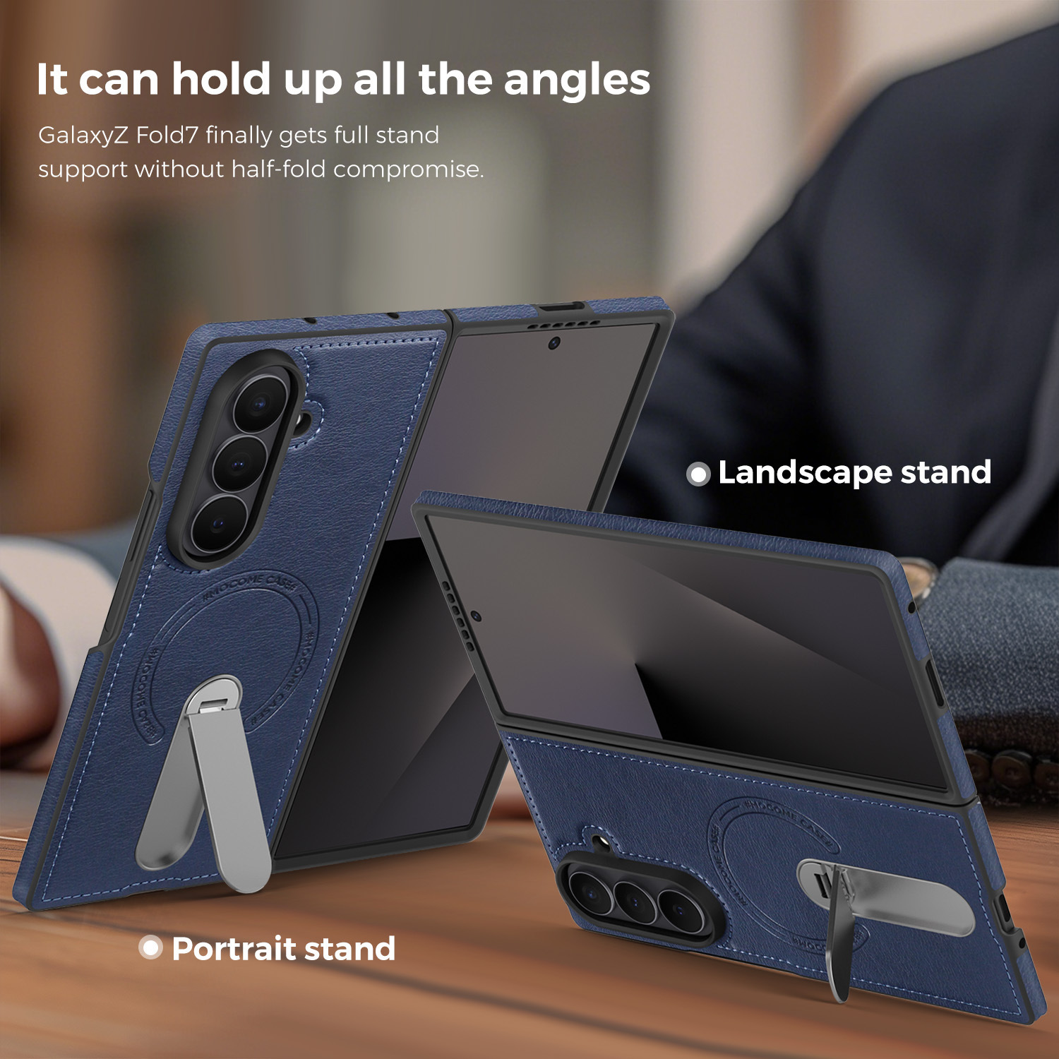 Compatible with Samsung Z Fold8 Ultra phone case 7/6 magnetic rotating stand 5/4 vegan leather folding screen protective case