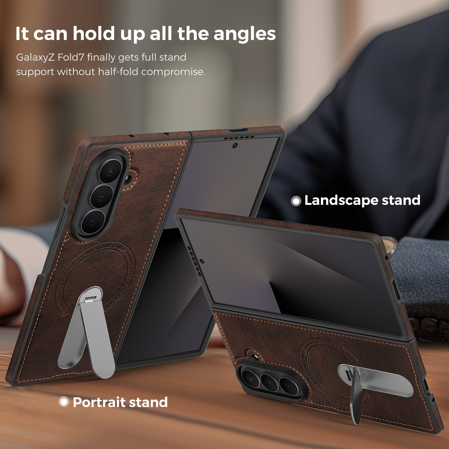 Compatible with Samsung Z Fold8 Ultra phone case 7/6 magnetic rotating stand 5/4 vegan leather folding screen protective case