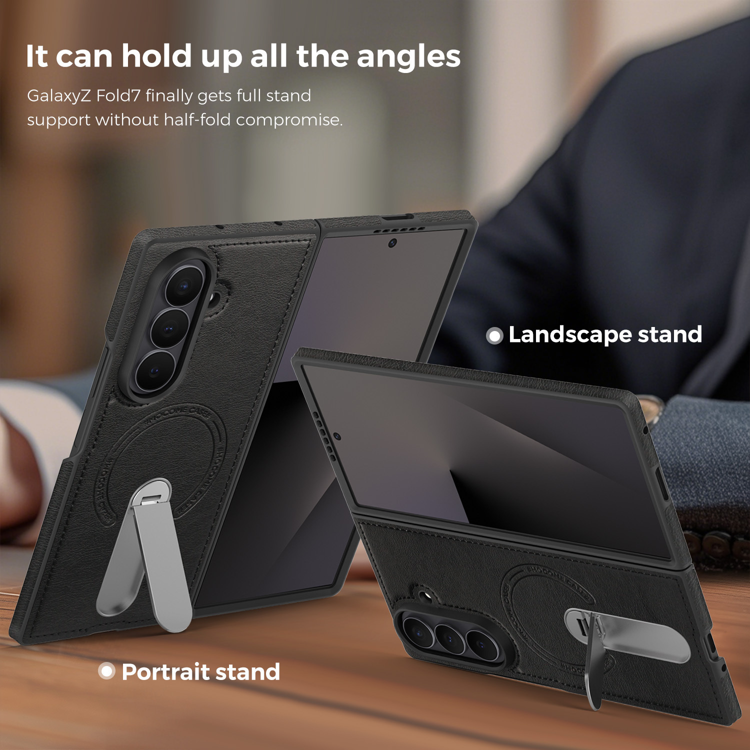 Compatible with Samsung Z Fold8 Ultra phone case 7/6 magnetic rotating stand 5/4 vegan leather folding screen protective case