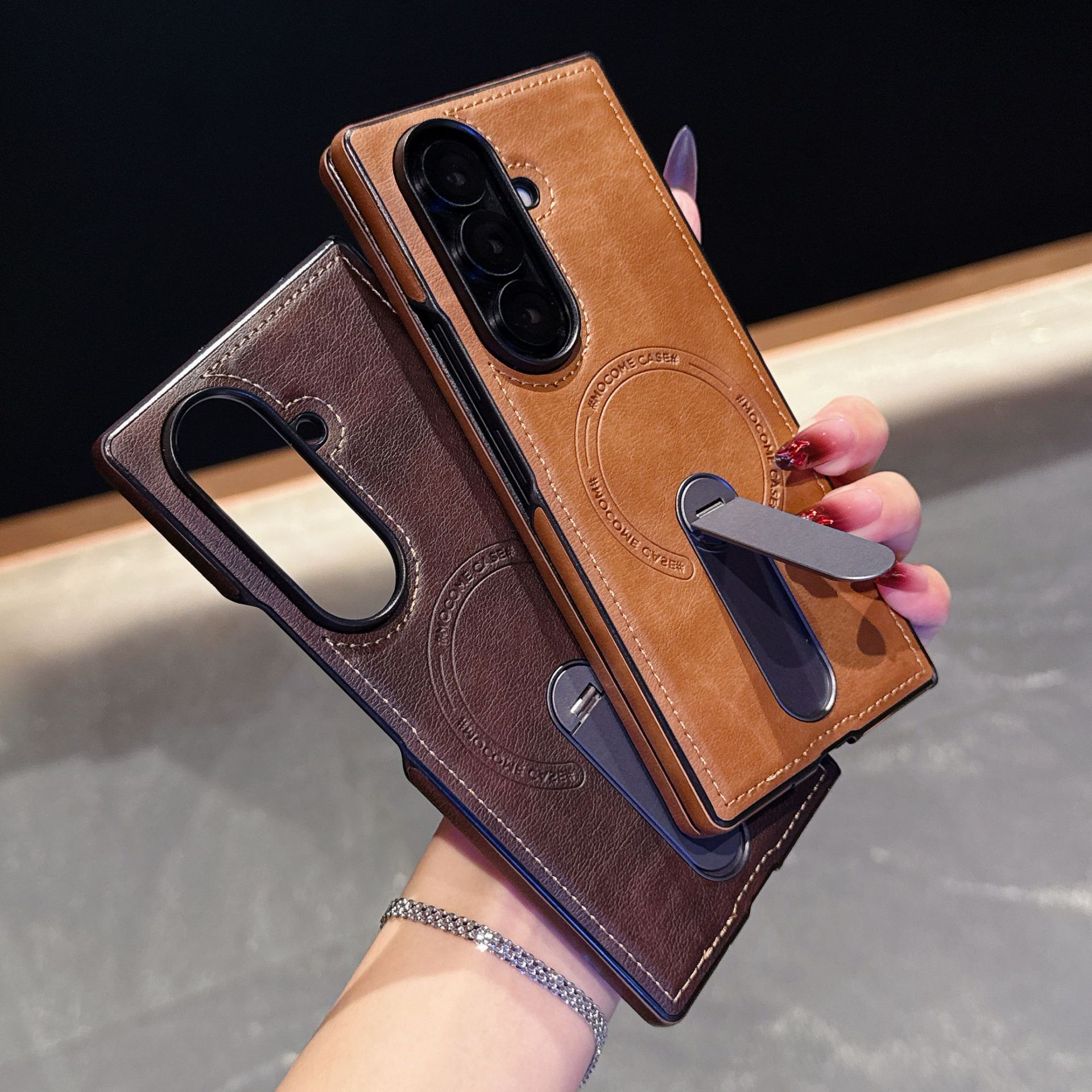 Compatible with Samsung Z Fold8 Ultra phone case 7/6 magnetic rotating stand 5/4 vegan leather folding screen protective case