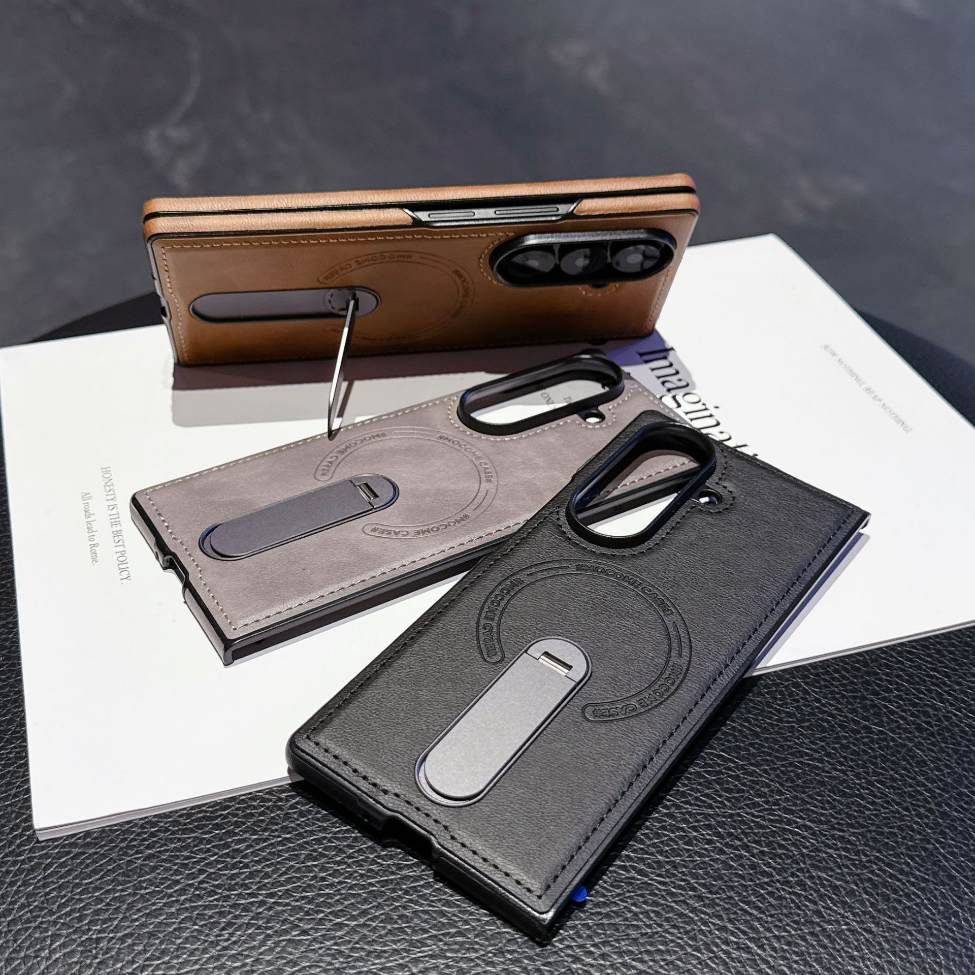 Compatible with Samsung Z Fold8 Ultra phone case 7/6 magnetic rotating stand 5/4 vegan leather folding screen protective case