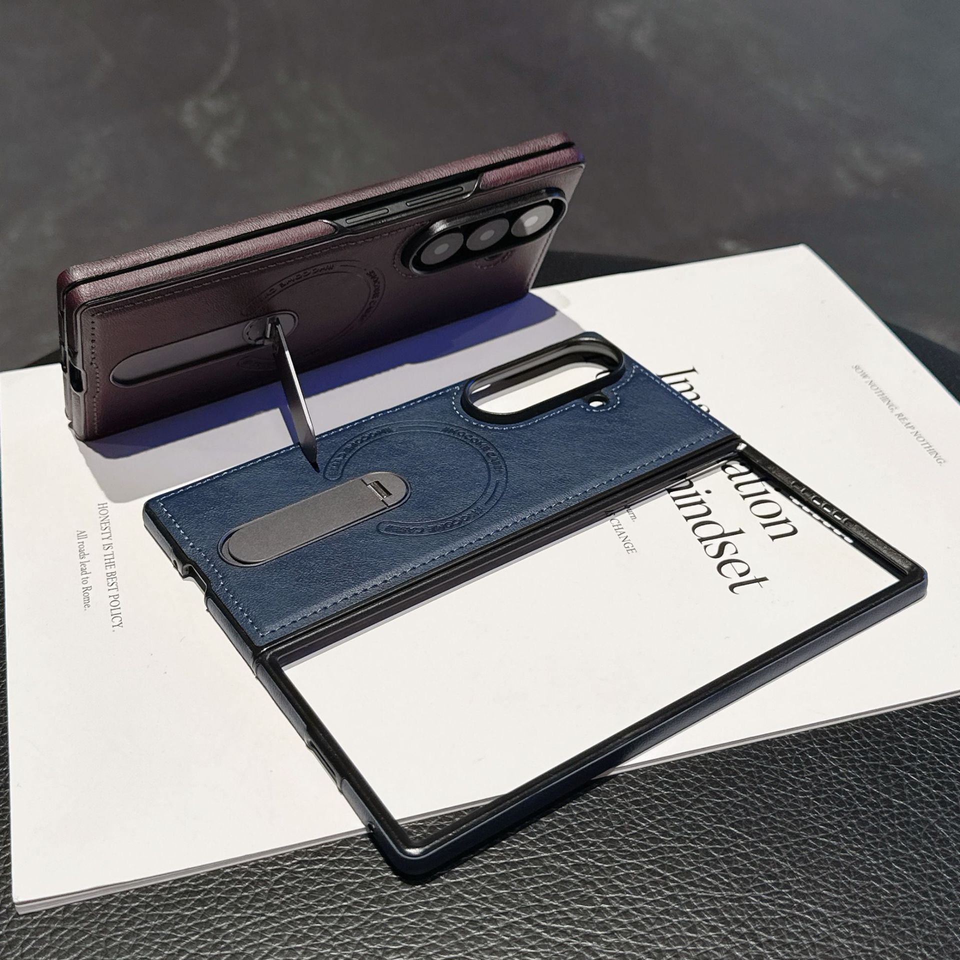 Compatible with Samsung Z Fold8 Ultra phone case 7/6 magnetic rotating stand 5/4 vegan leather folding screen protective case