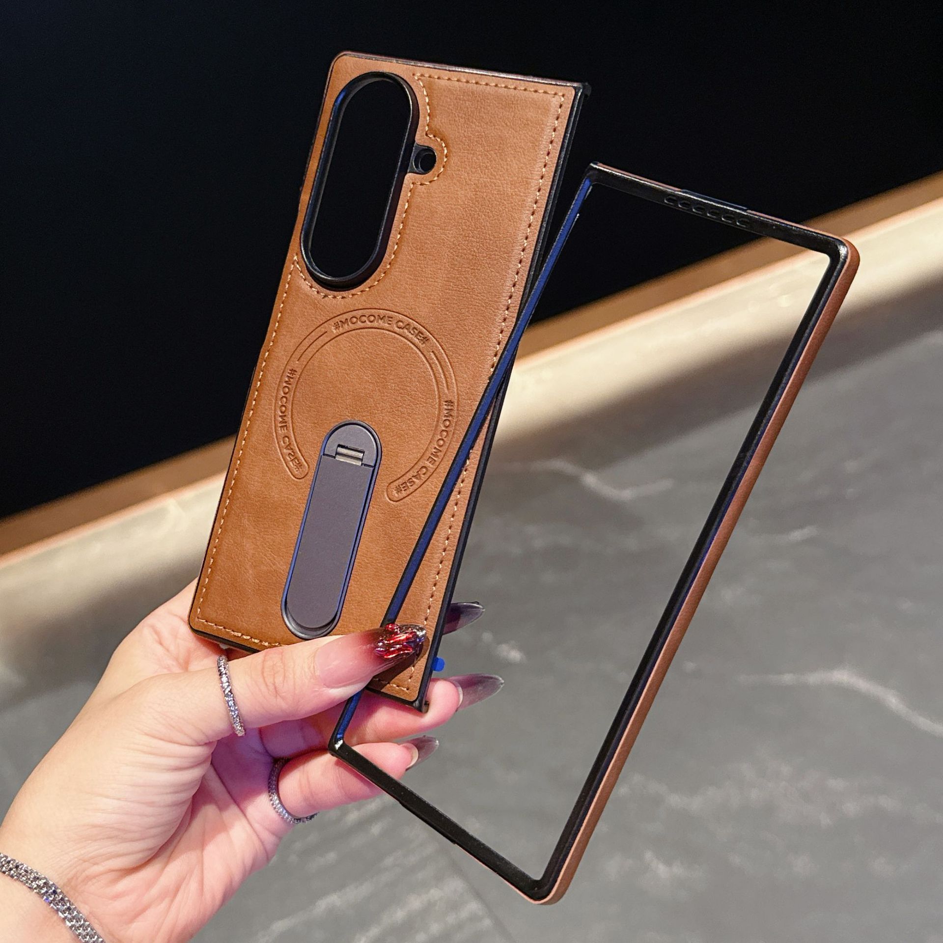 Compatible with Samsung Z Fold8 Ultra phone case 7/6 magnetic rotating stand 5/4 vegan leather folding screen protective case