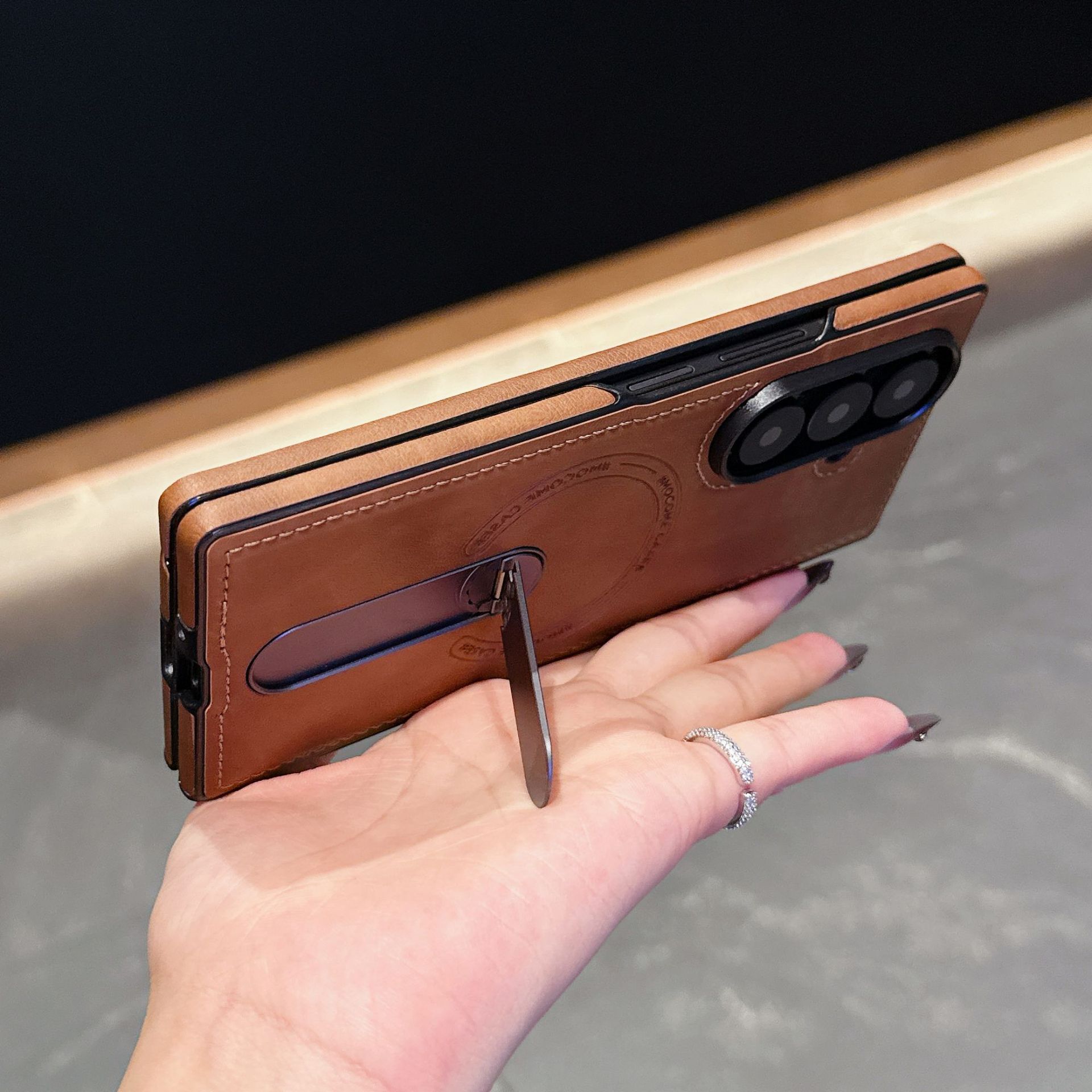 Compatible with Samsung Z Fold8 Ultra phone case 7/6 magnetic rotating stand 5/4 vegan leather folding screen protective case