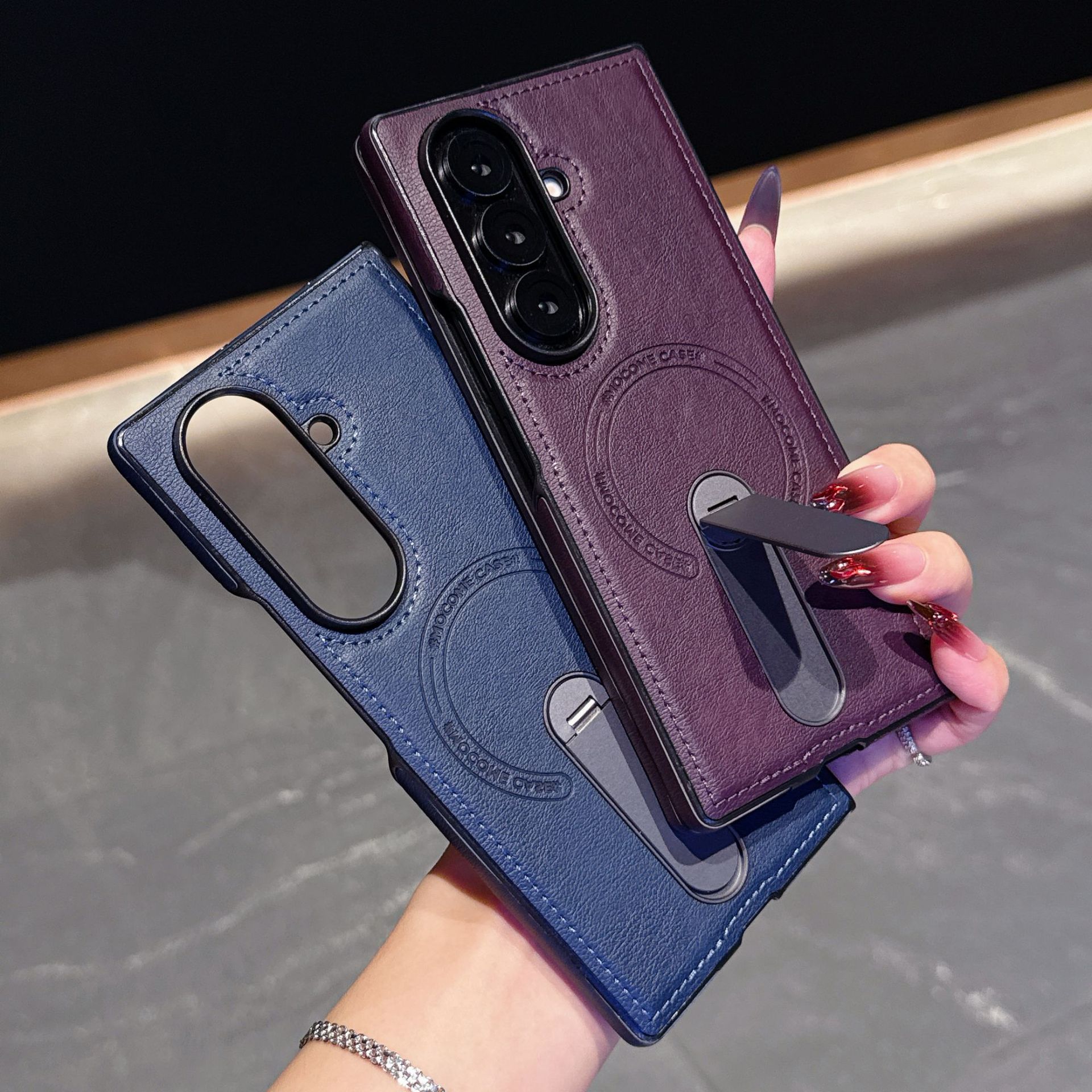 Compatible with Samsung Z Fold8 Ultra phone case 7/6 magnetic rotating stand 5/4 vegan leather folding screen protective case