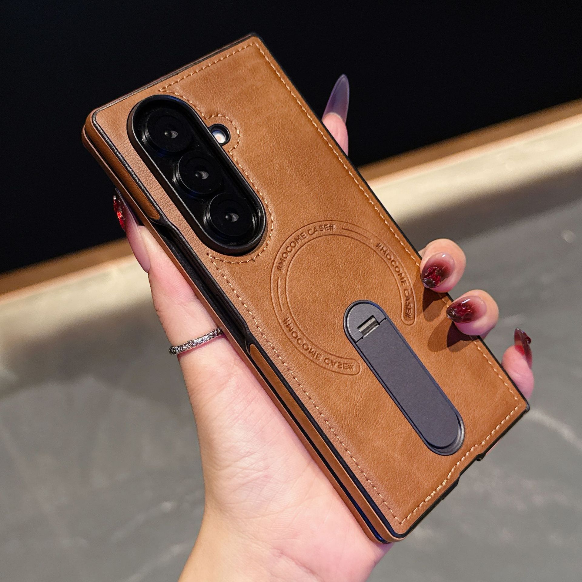Compatible with Samsung Z Fold8 Ultra phone case 7/6 magnetic rotating stand 5/4 vegan leather folding screen protective case
