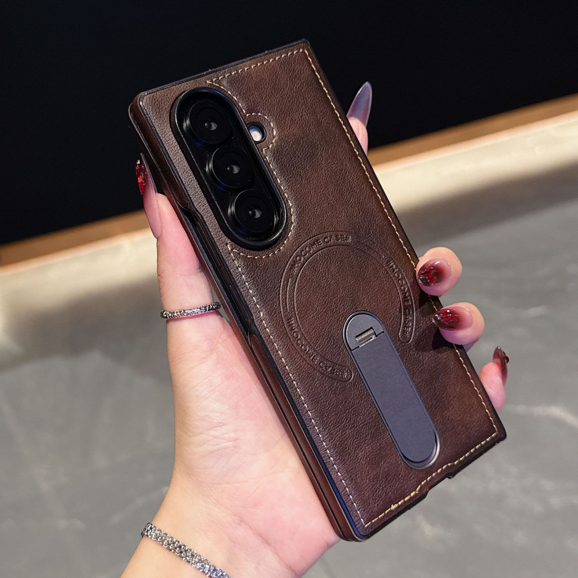 Compatible with Samsung Z Fold8 Ultra phone case 7/6 magnetic rotating stand 5/4 vegan leather folding screen protective case