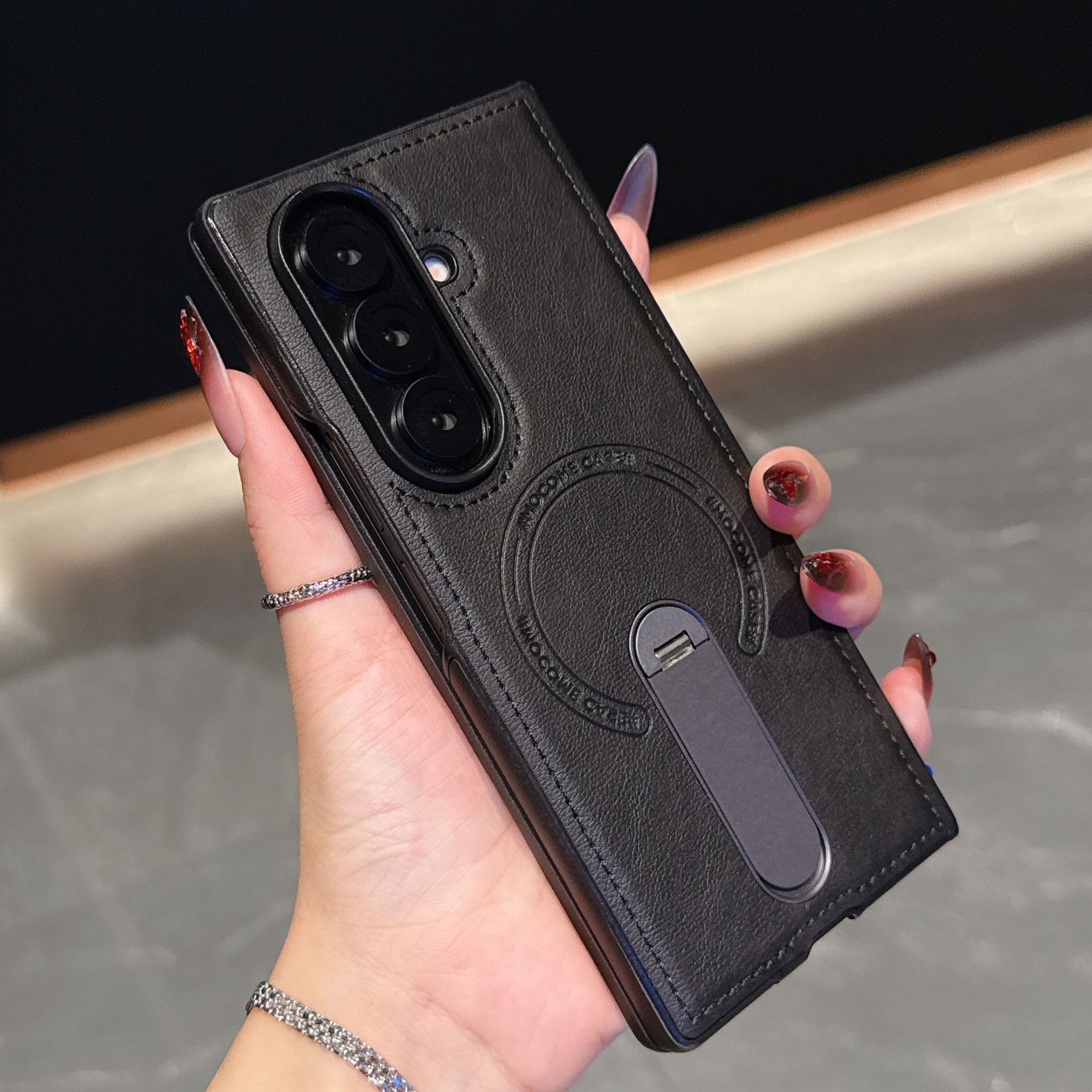 Compatible with Samsung Z Fold8 Ultra phone case 7/6 magnetic rotating stand 5/4 vegan leather folding screen protective case