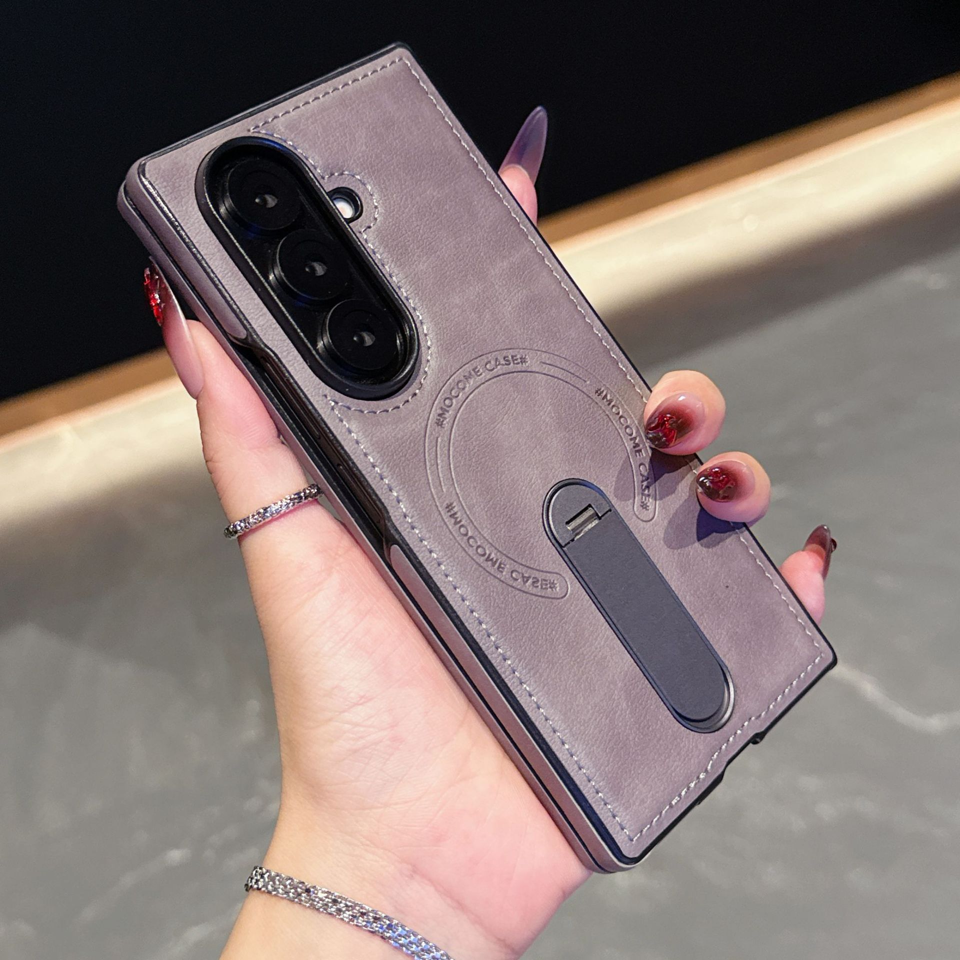 Compatible with Samsung Z Fold8 Ultra phone case 7/6 magnetic rotating stand 5/4 vegan leather folding screen protective case