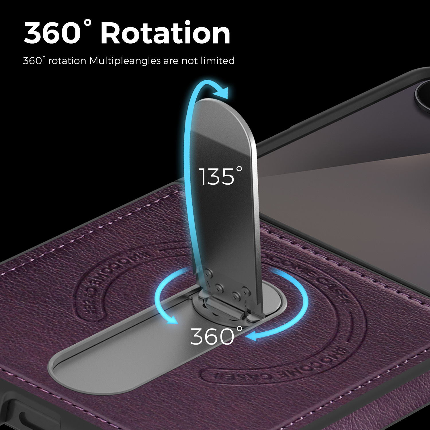 Compatible with Samsung Z Flip 8/7 phone case, 6/5 vegan leather, magnetic 360° rotating stand, 4/3 folding screen protective case