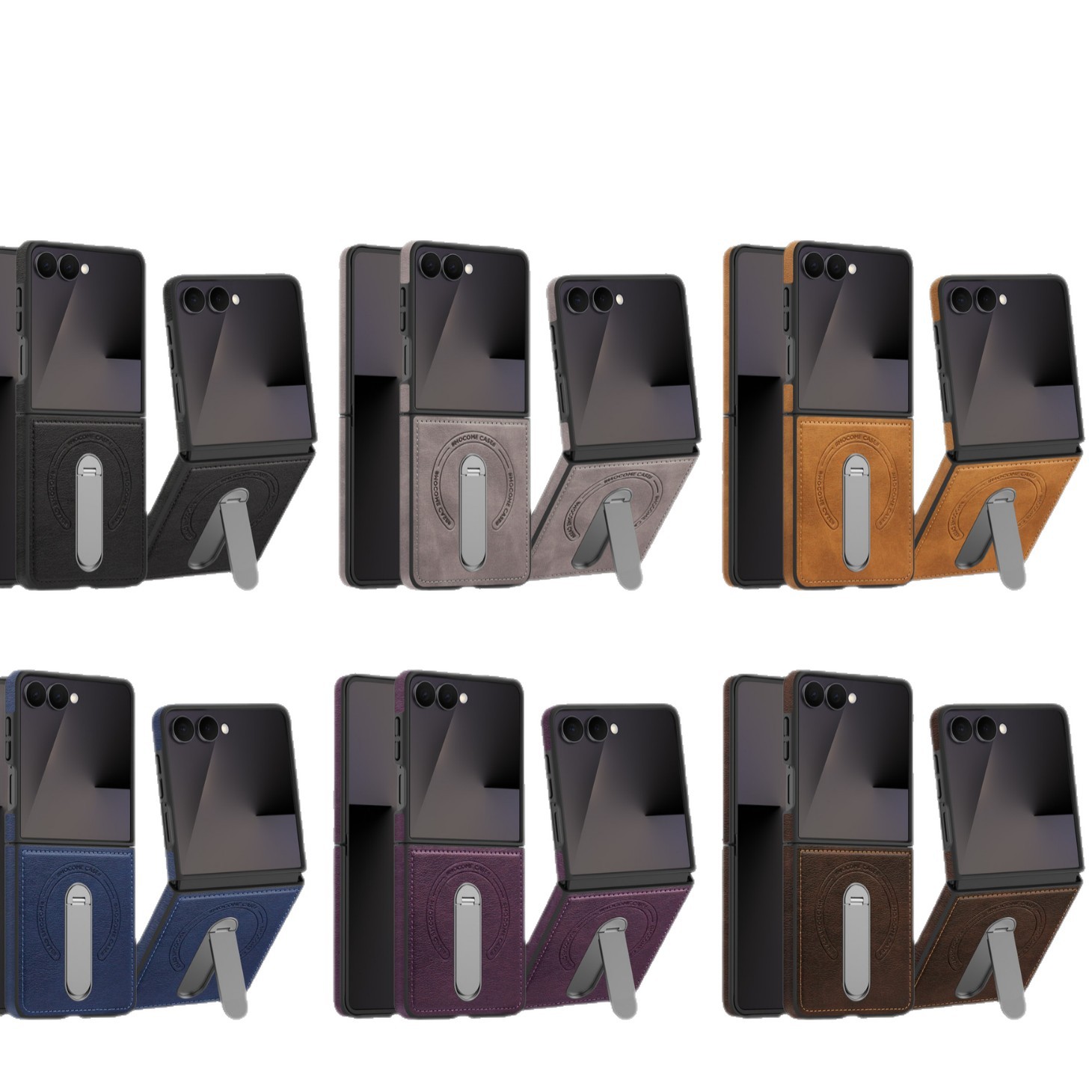 Compatible with Samsung Z Flip 8/7 phone case, 6/5 vegan leather, magnetic 360° rotating stand, 4/3 folding screen protective case