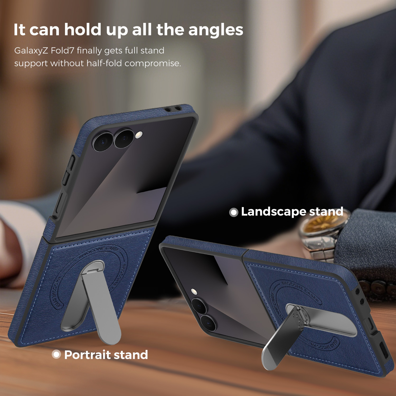 Compatible with Samsung Z Flip 8/7 phone case, 6/5 vegan leather, magnetic 360° rotating stand, 4/3 folding screen protective case